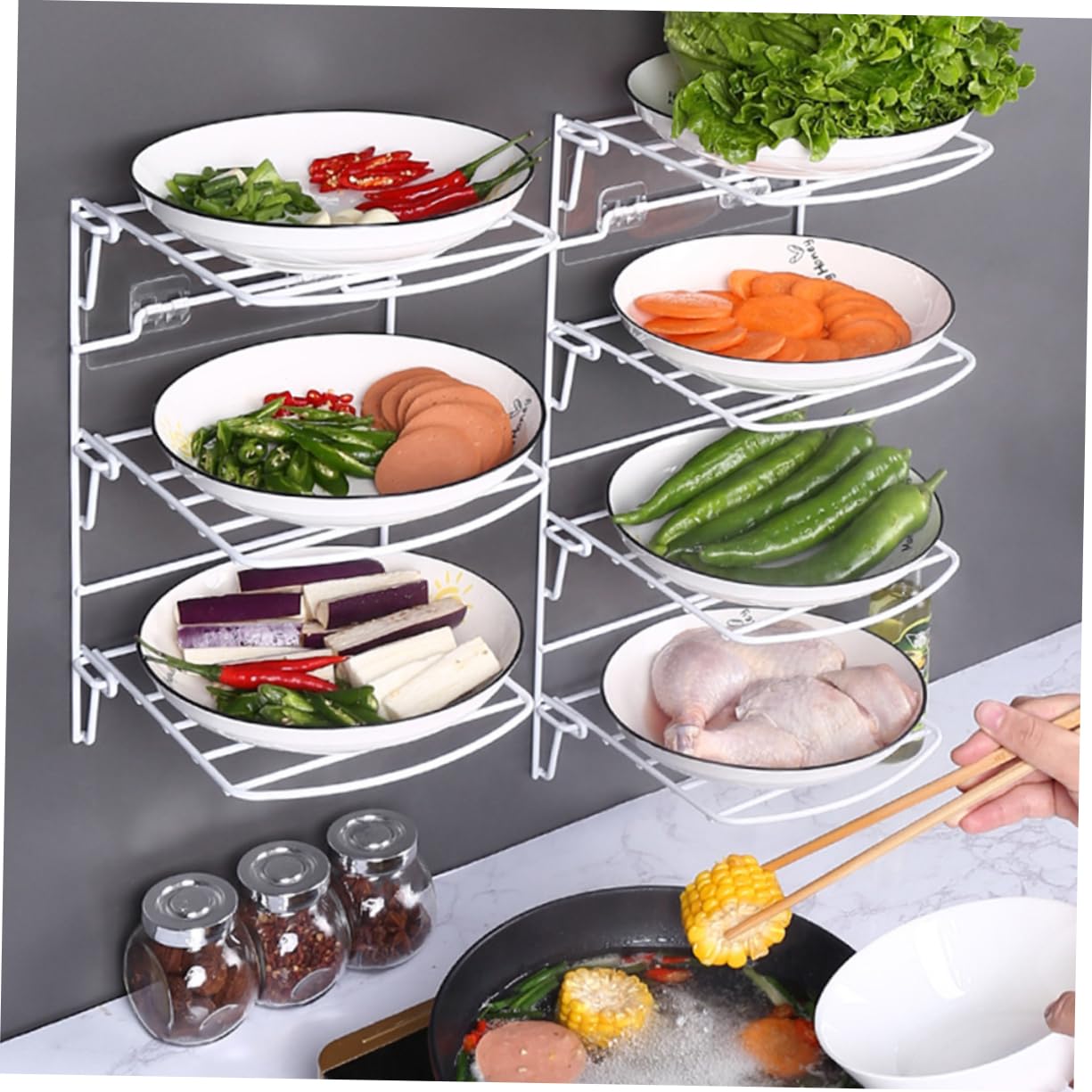 OKUMEYR Kitchen Wall-Mounted Tray Rack Folding Storage Organizer for Side Dishes Space-Saving Design for Restaurants and Home Use and Easy to Install