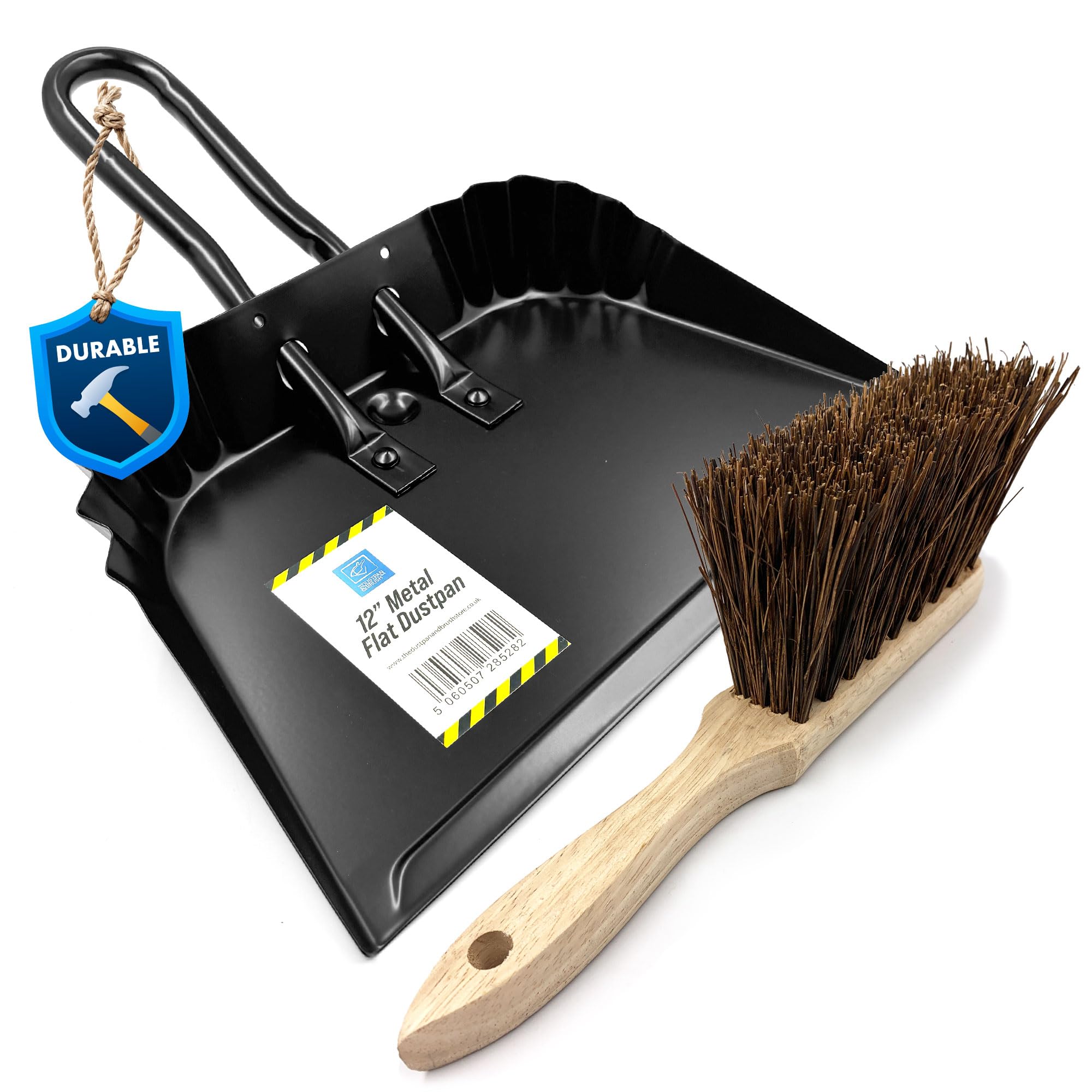 Metal Dustpan and Brush Set Featuring Flat Lip for Better Floor Contact Brush and Dustpan with Stiff Hand Brush and Dustpans with Serrated Edges Dust Pan