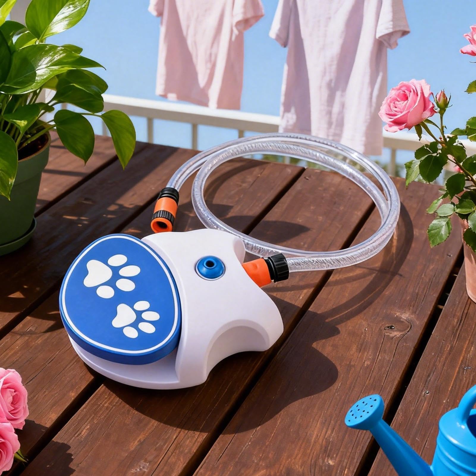 a Pressione per Cani,Divertente Dispenser Per Bere Con Tubo Di 1,62 m - Fontana Sprinkler A Pedale Canino | Esterno Giardino Prato Balcone Estate Calda