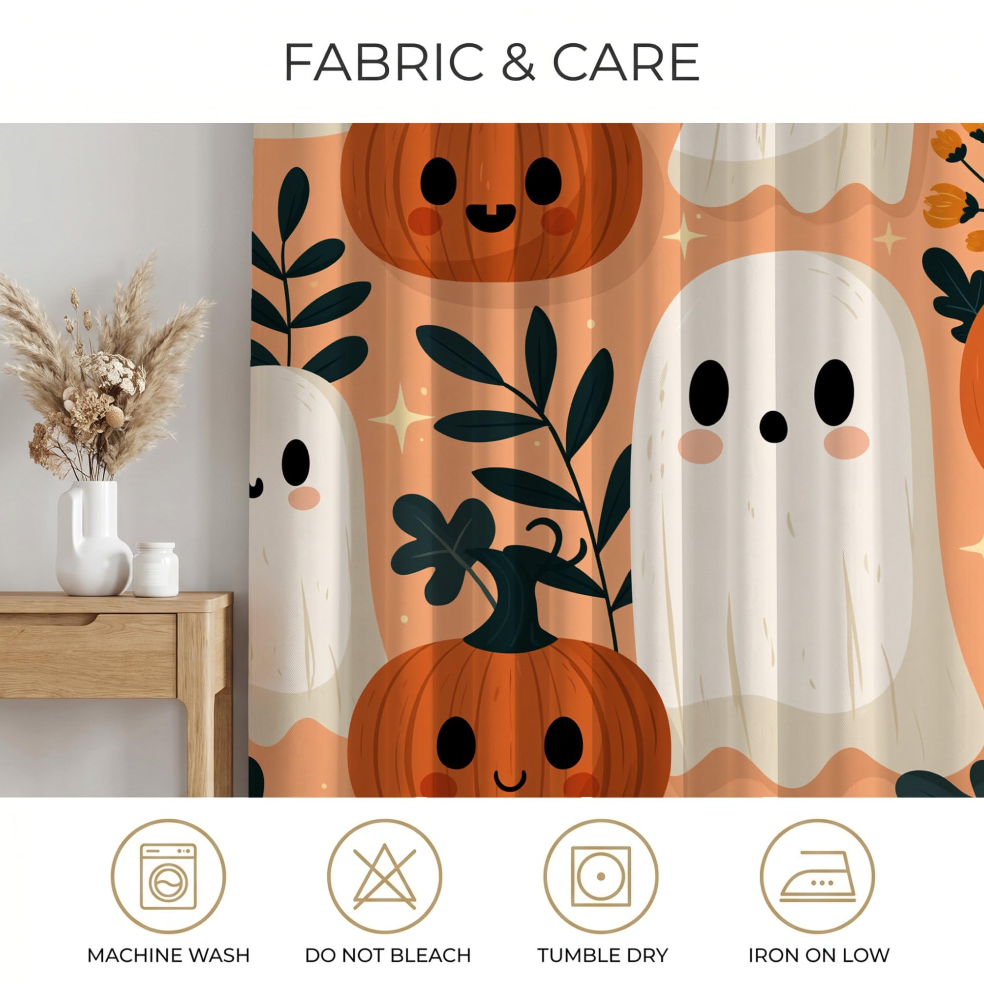 Cortinas opacas estampadas, dibujos animados de Halloween, 66 pulgadas de