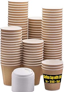 1InTheHome 8oz Coffee Cups With Lids, Insulated Ripple Wal Paper Coffee cups 8 oz Disposable Coffee Hot Cups with Lids (50 Cups & 50 Lids)