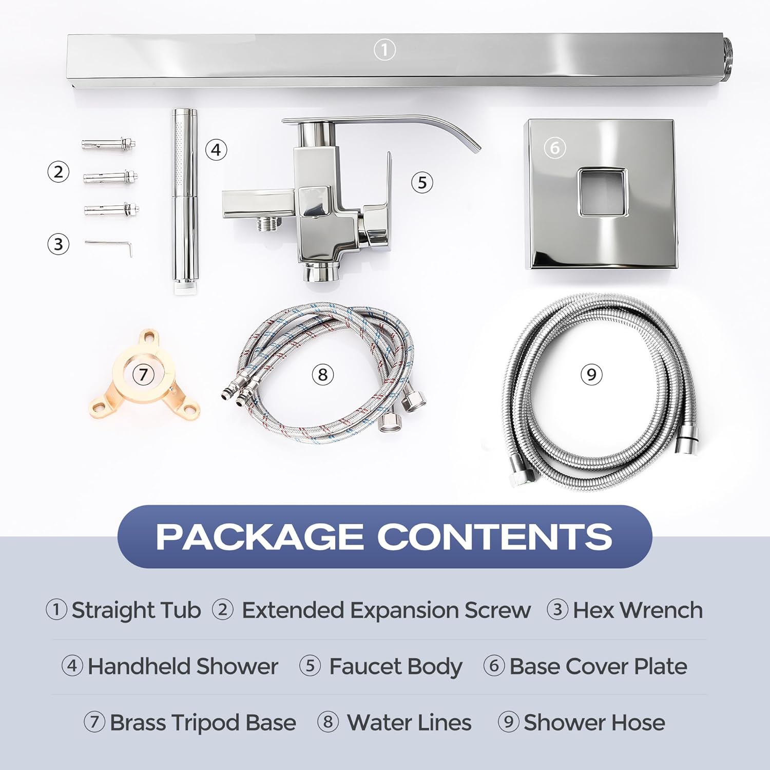 Waterfall Freestanding Bathtub Faucet, Floor Mount Bathroom Tub Filler Shower Faucets with Handheld Sprayer, Chrome