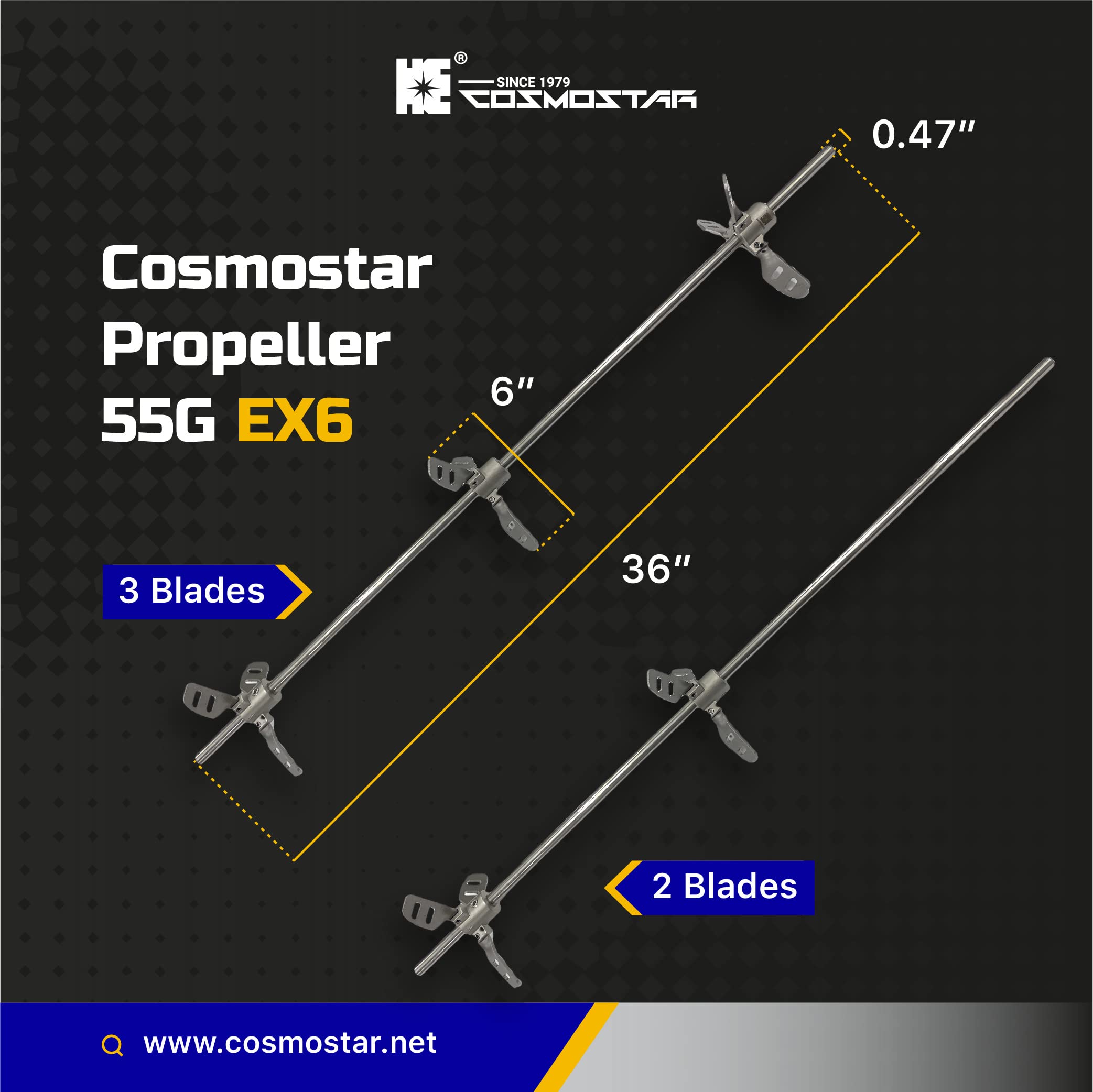 Cosmostar - Mélangeur mélangeur en acier inoxydable avec ailes extensibles - 208 l - Mélangeur de peinture - Outils avec 3 pales (2 ailes)