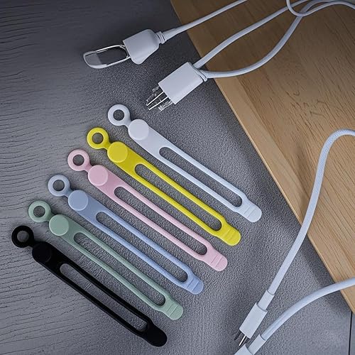 Miniatura 5 de Organizador de cables de datos, bridas de silicona para auriculares, organizador de cables, lazos elásticos multiusos (6)