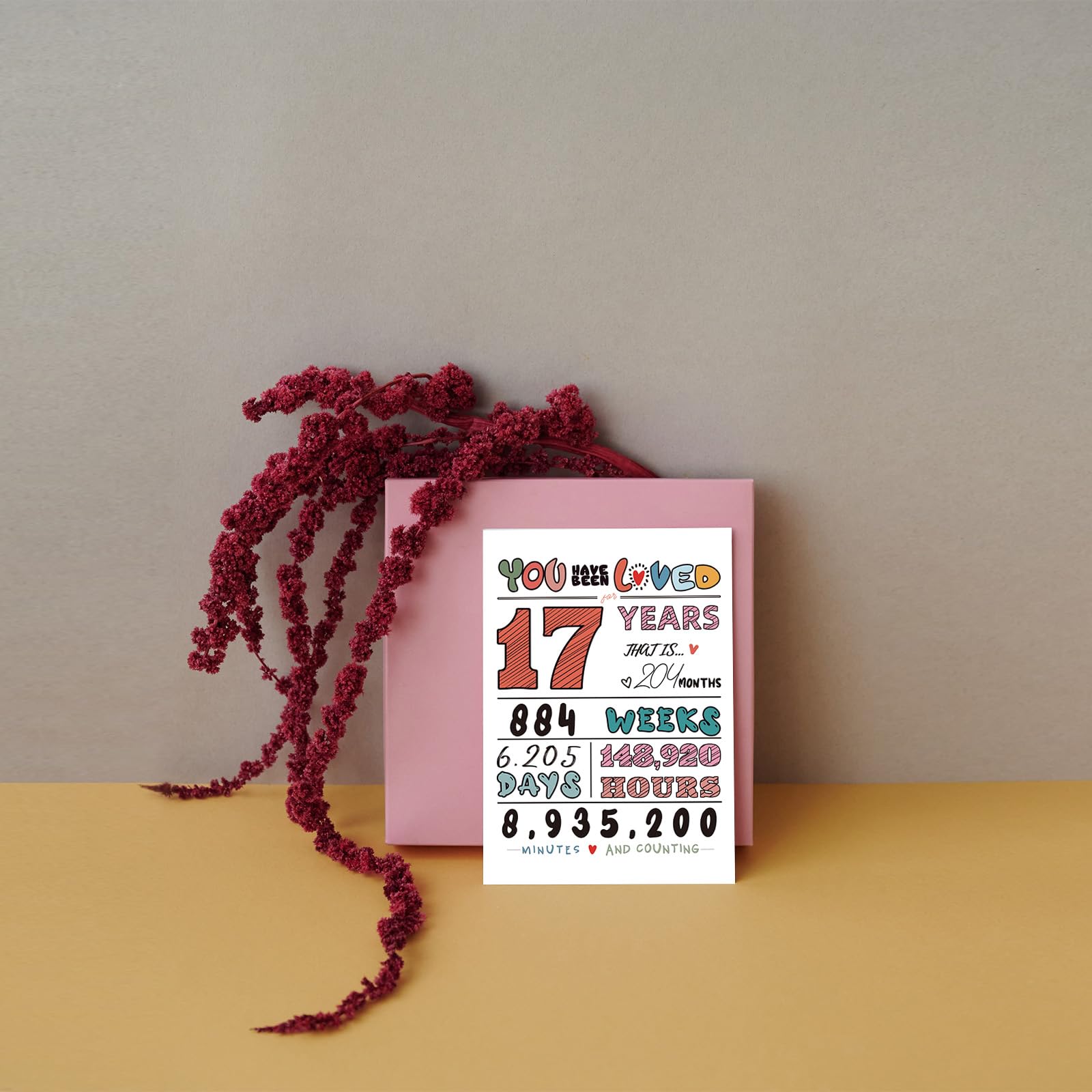 Geburtstagskarte Zum 17. Geburtstag – „Loved For Seventeen Years“, 12,7x17,8 Cm, Blanko Innen