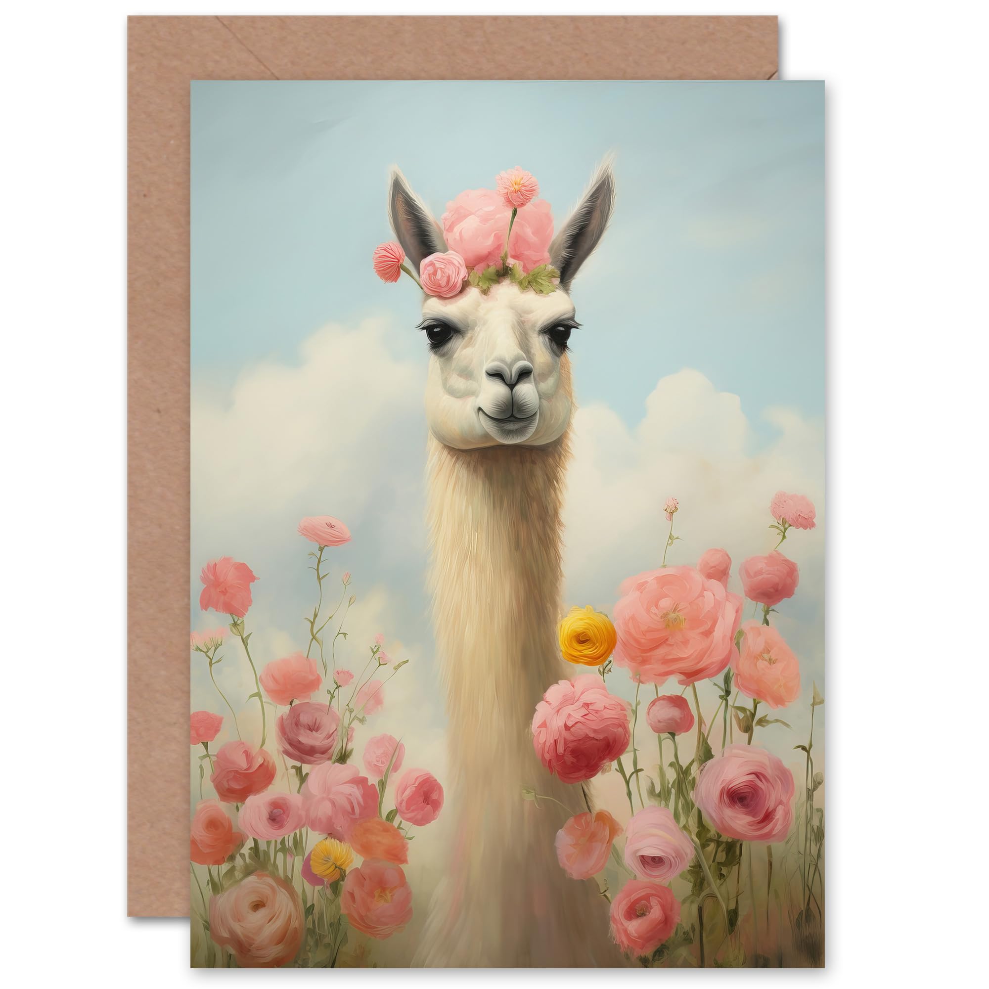 Artery8 - Llama & Peonies - Floral Birthday Thank You Card - Pink
