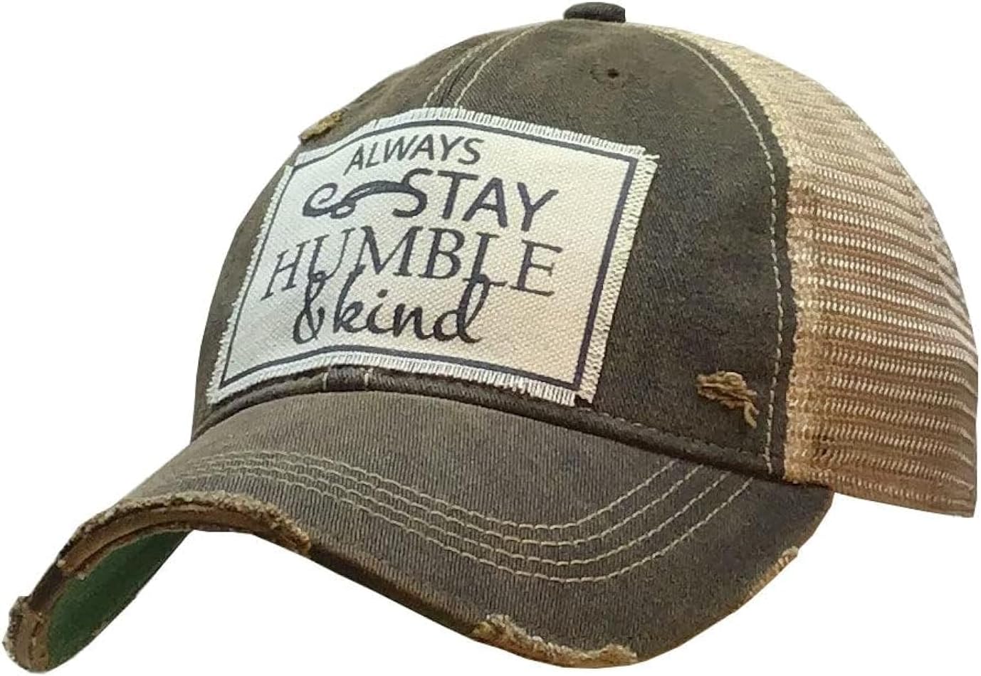 VINTAGE LIFE Always Stay Humble and Kind Vintage Distressed Trucker Cap, Black, Adult Headwear Accessories