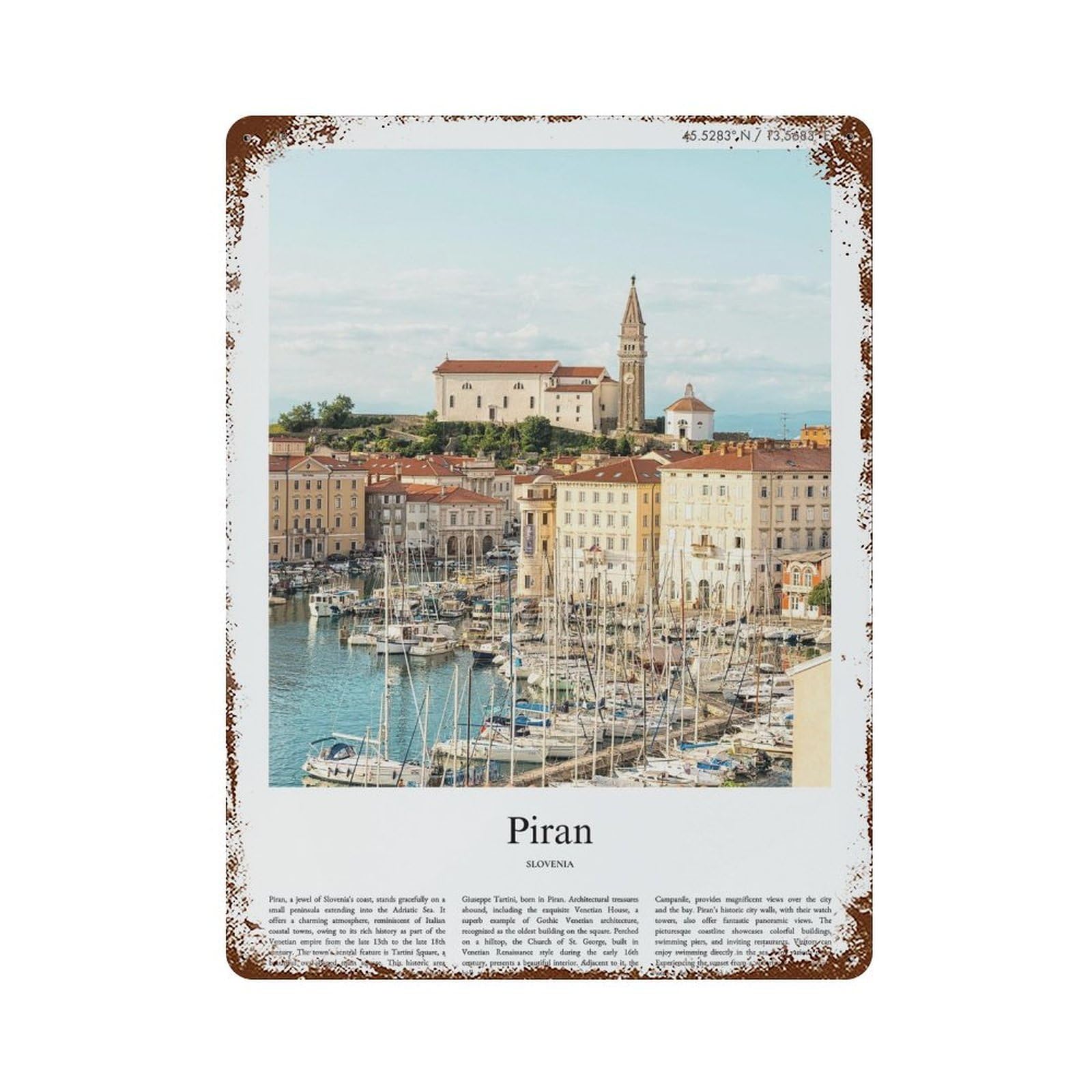 xiaoxiaoshen Piran Slovenia City Scenery Wall Decor Art Metal Tin Poster Modern Home Decor Art Home Bar Shop Decorations Vintage Sign 40x30cm