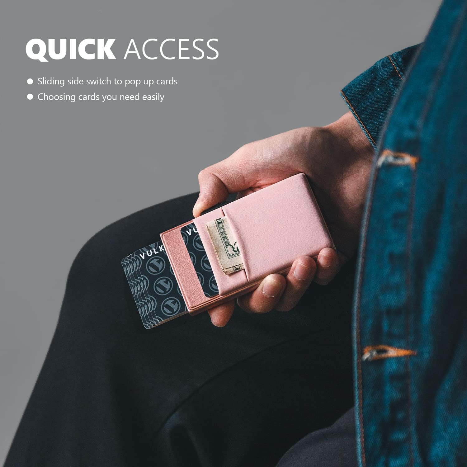 VULKIT Minimalist Wallet with ID Window & EDC Pocket Pop Up Card Holder RFID Blocking Slim Wallet Design for Airtag Cash Coins & Credit Cards - Image 3