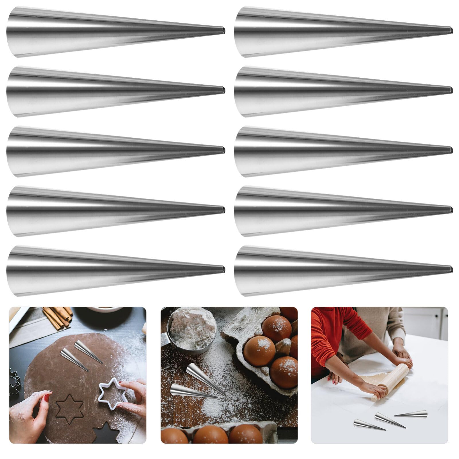 STOBAZA Set of 10 Croissant Molds Stainless Steel Tube Molds for Cream Horns Breads for Home Baking