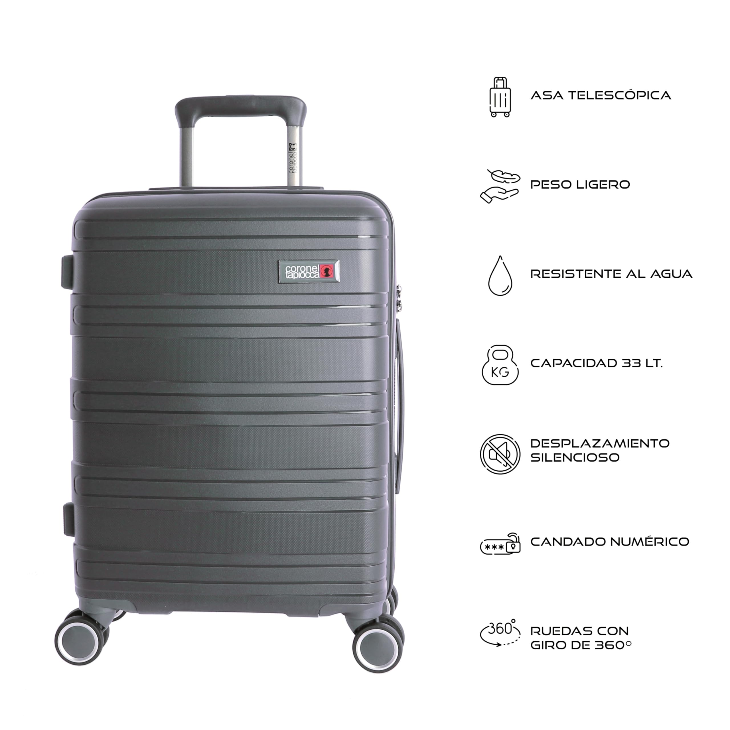 Coronel Tapiocca Valigia da cabina 55 x 40 x 20, valigia da viaggio adatta per Ryannair, trolley bagaglio per aereo, resistente, con 4 ruote a 360° e lucchetto TSA, grigio, Classico