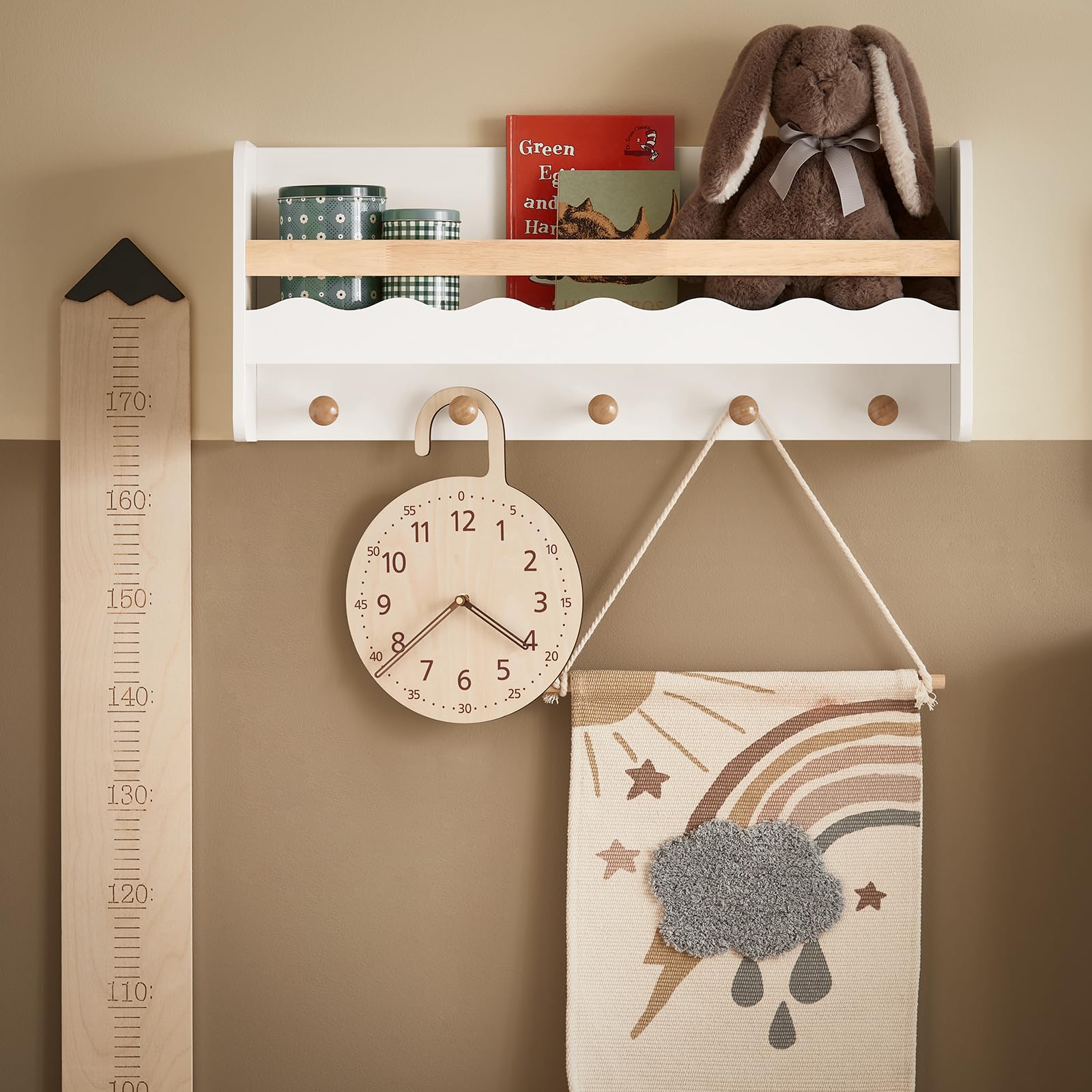 SoBuy Bibliothèque Murale pour Enfants avec 5 Crochets 73x15x30cm KMB78-W