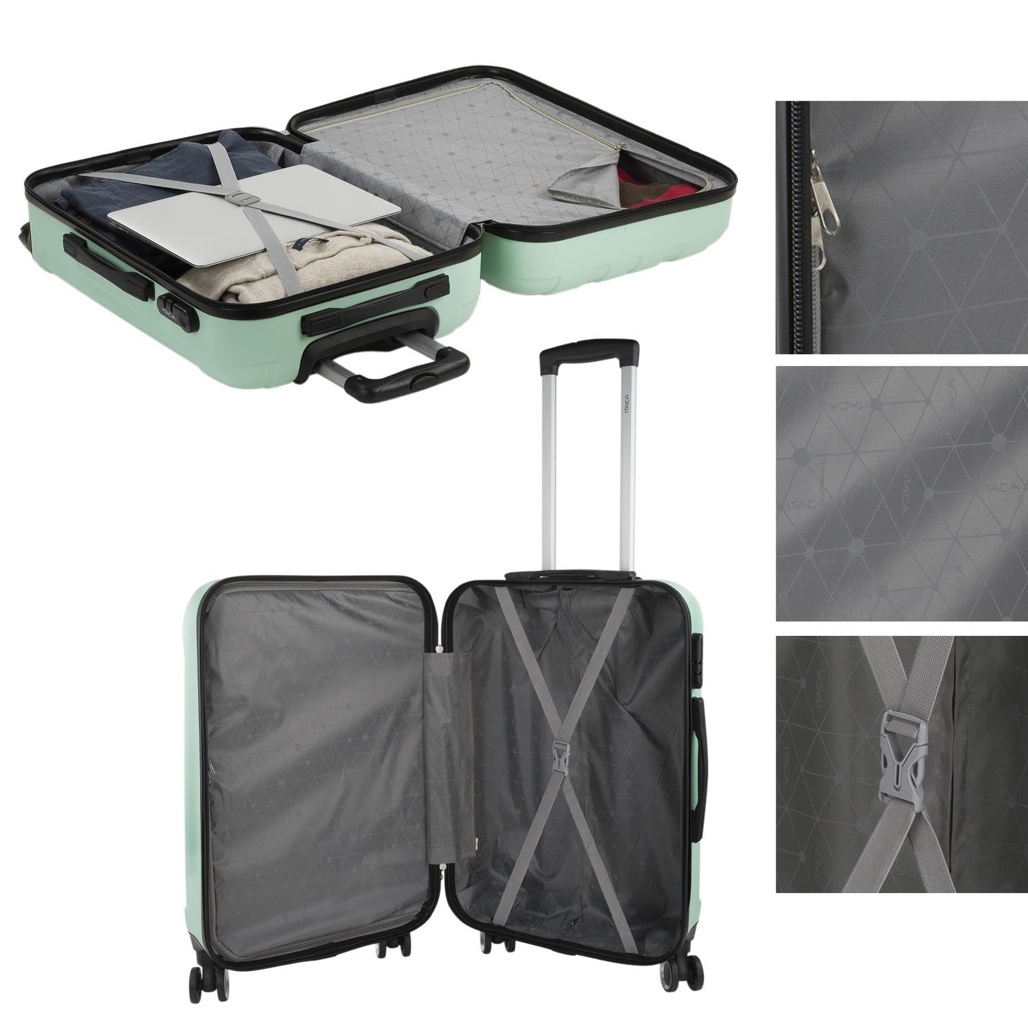 ITACA - Maleta Mediana con 4 Ruedas Giratorias para Viajes Largos Tipo Trolley Ideal como Maletas de Viaje Grandes 23 Kilos y Maleta Viaje Mediana Resistentes, Menta — view 4