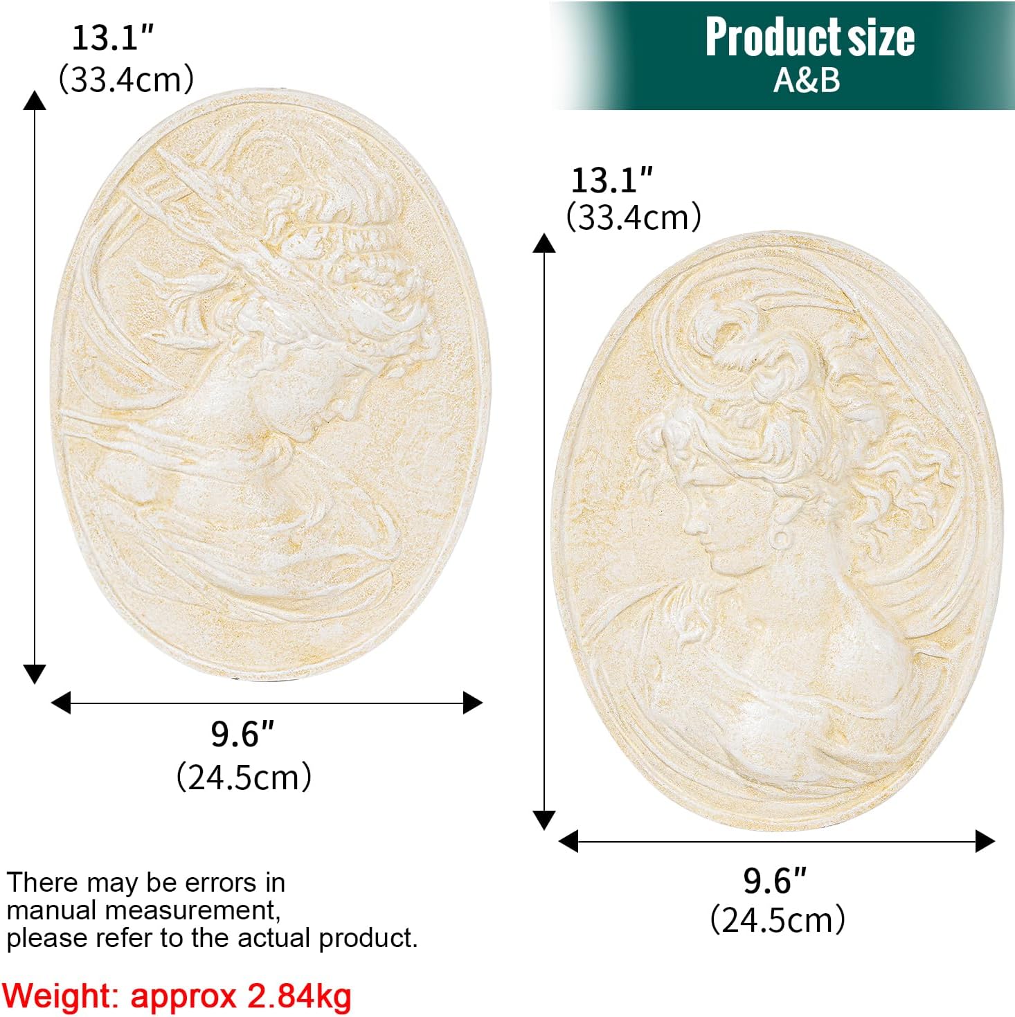 Sungmor White Cast Iron Wall Decor,Oval-shaped Classical Lady Relief Plaque image 3