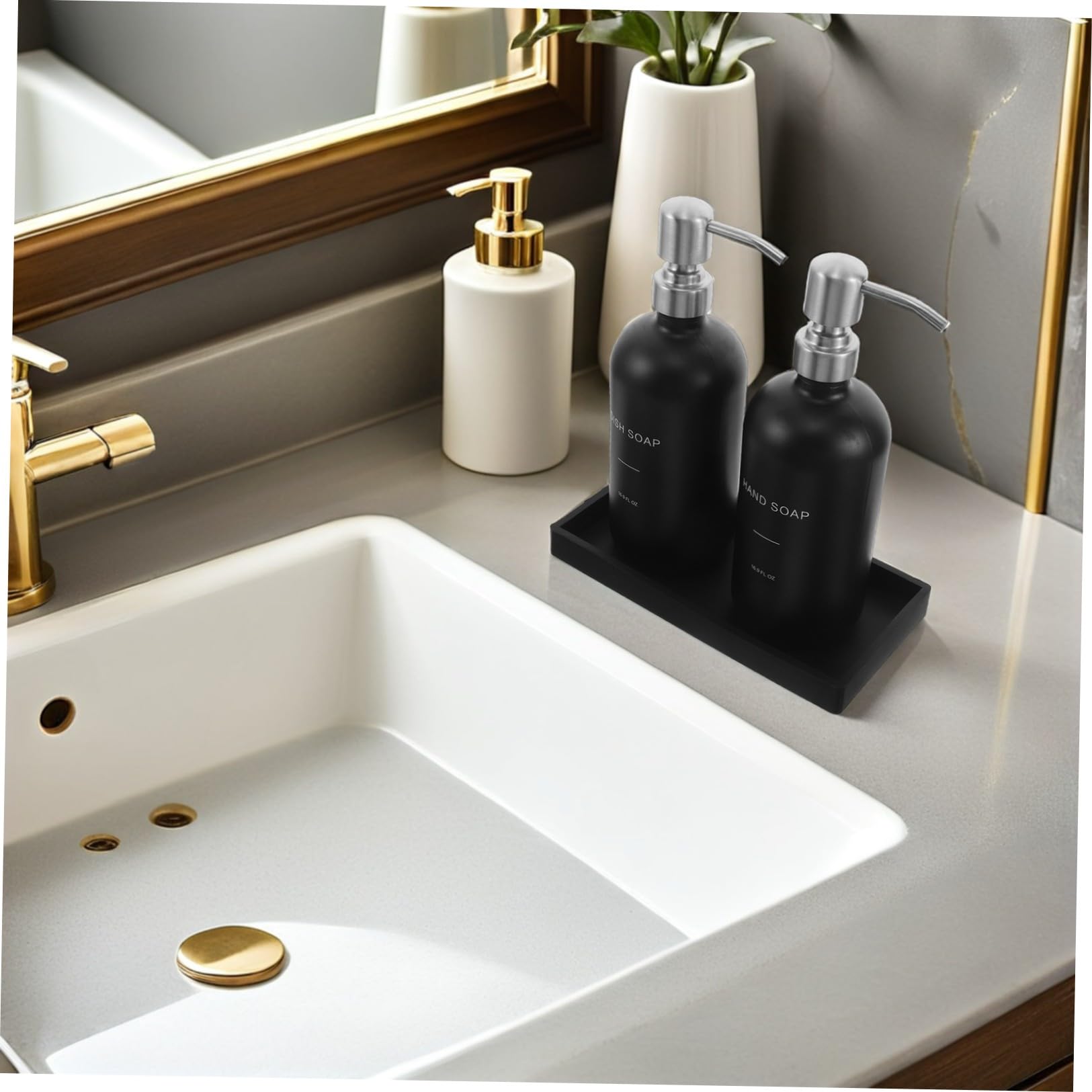 STOBAZA Dispenser in Vetro con Pompa Resistente per Cucina e Bagno e Design per Lavandino e Lavaggio Mani