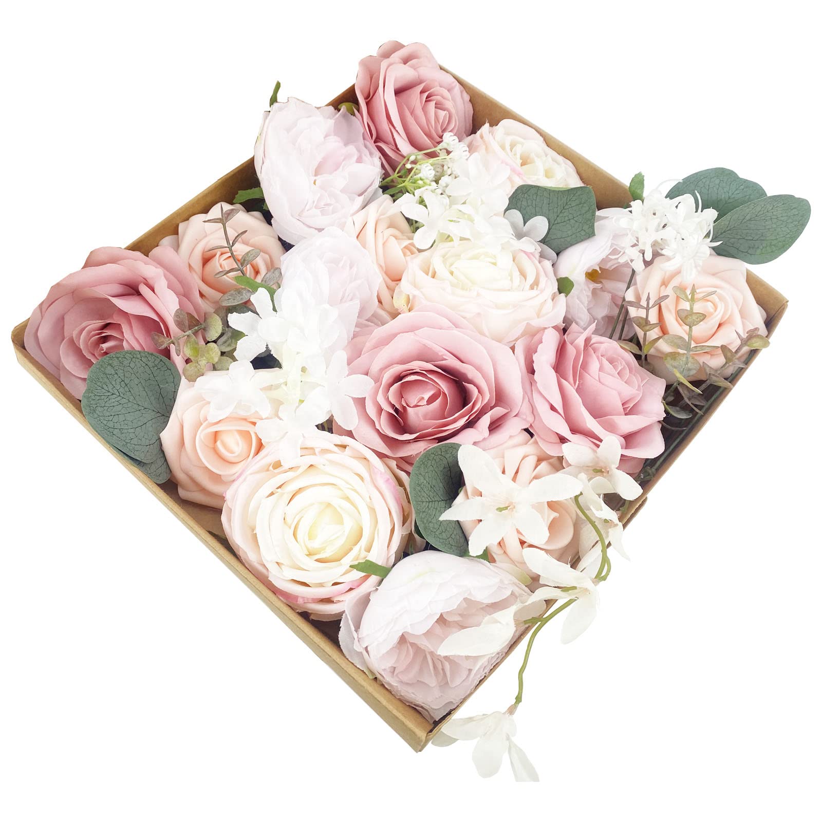 18 Pcs DIY Pink Artificial Flowers Bulk Combo for Party Baby Shower Centerpieces Bridal Wedding Silk Flowers Arrangements Foam Blue Fake Rose Flowers