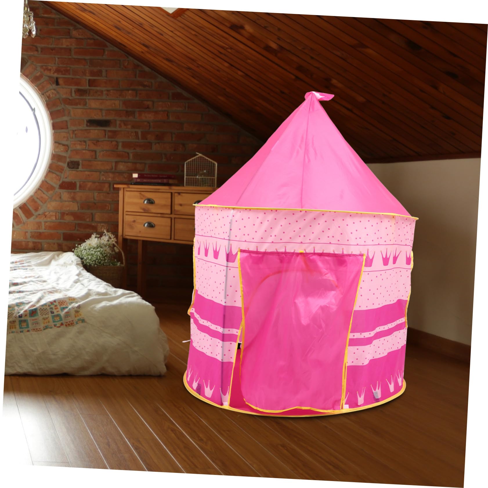 Casetta da Gioco per Bambini Rosa con Porta Arrotolabile | Rifugio Gioco per Ragazza da Esterno, Facile da Trasportare, Adatta a Playroom e Giardino, Pratica da Spostare