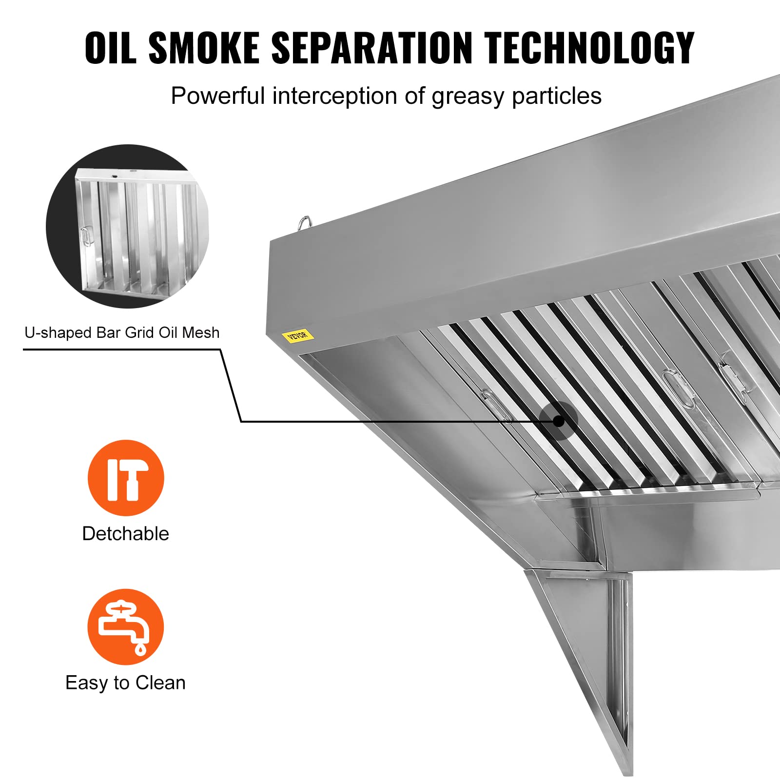 VEVOR Campana extractora comercial de 5 pies para camión de alimentos, capó de remolque de acero inoxidable 201 con 2 rejillas de filtro de aceite extraíbles en forma de U, campana de ventilación