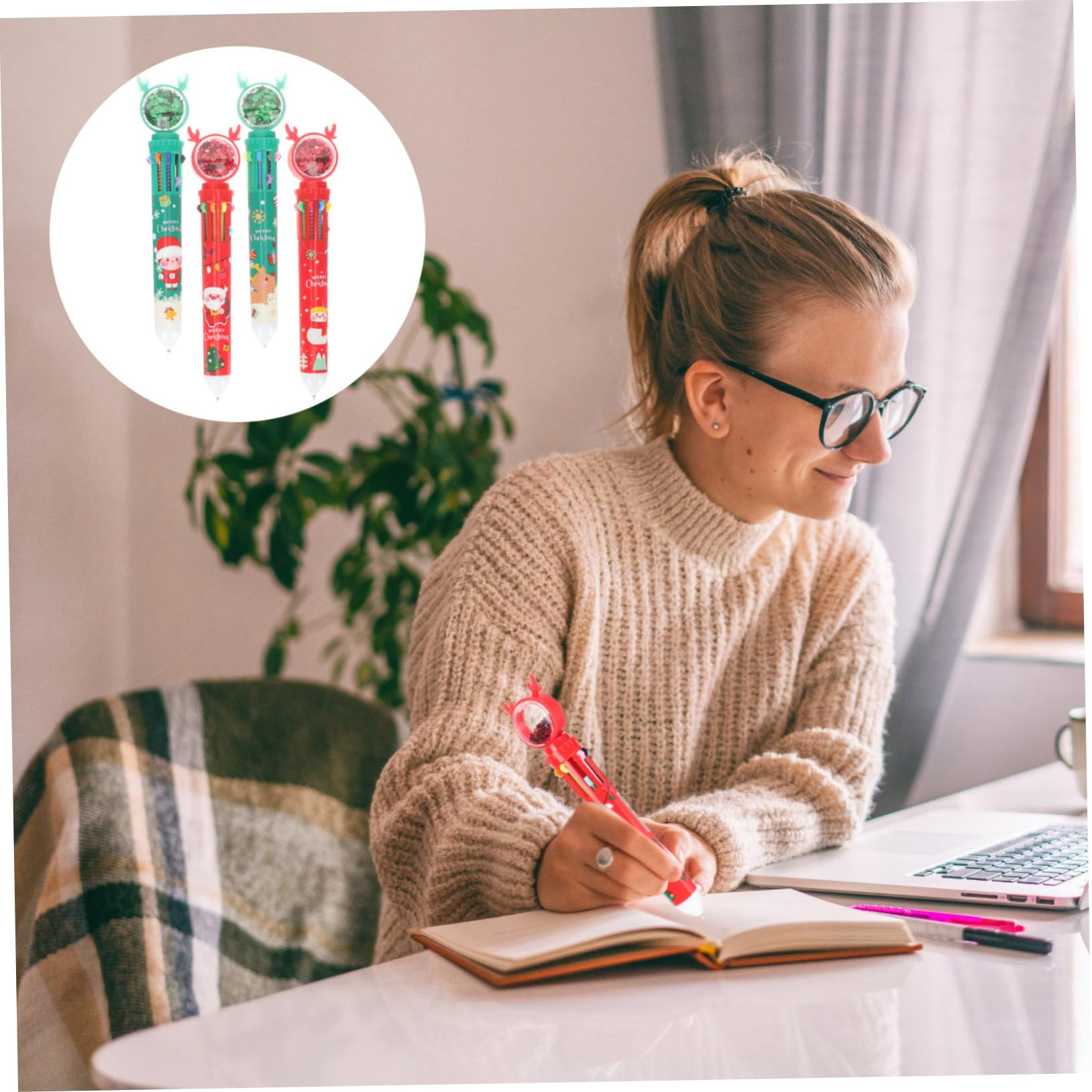 Tofficu 4 Ensembles Stylo À Bille De Noël Stylos À Encre En Forme De Cerf De Noël Marqueurs Métalliques Christmas Décoration De Noel Stylos Blo De Pratiques 12 Pièces * 4