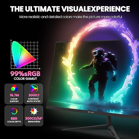 CRUA 24 FHD 1080P 200Hz Curved Gaming Monitor, FreeSync, Wall Mount, Black | Low Motion Blur, DP/HDMI, 99% sRGB Color, Eye Care, and 75x75mm Wall Mount for Esports, Console Gaming, Study, and Daily Work