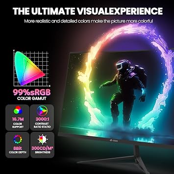 CRUA 24 FHD 1080P 200Hz Curved Gaming Monitor, FreeSync, Wall Mount, Black | Low Motion Blur, DP/HDMI, 99% sRGB Color, Eye Care, and 75x75mm Wall Mount for Esports, Console Gaming, Study, and Daily Work