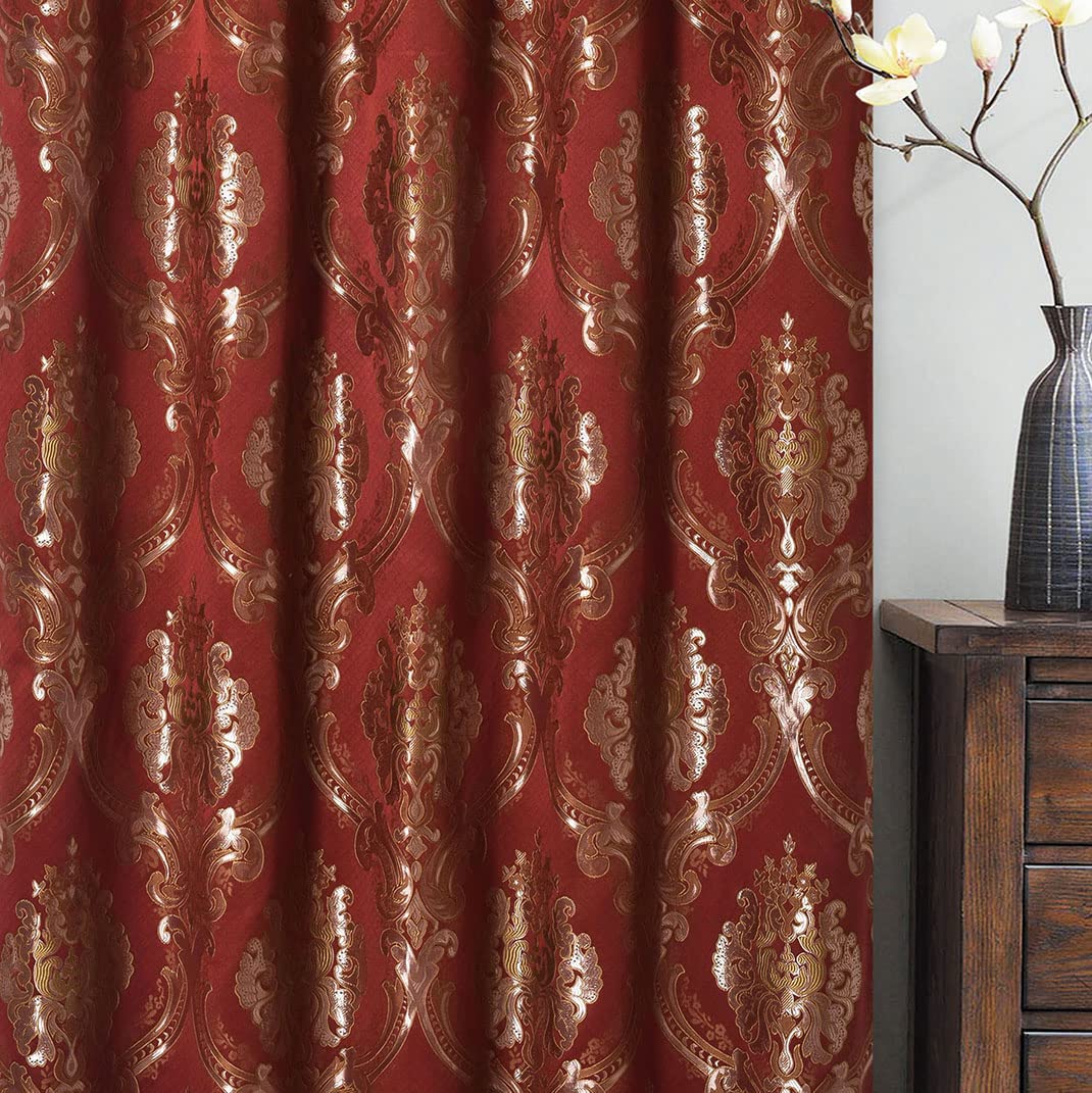 GOHD Luxe Love. Cortina Jacquard para Ventana con Cenefa de Lujo adjunta, Juego de 2 Piezas (Vino, 137 cm de Ancho x 244 cm de caída con Cenefa de 45 cm x 2 Piezas)