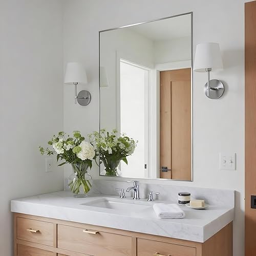 Miniatura 75 de Espejo de baño dorado naranja de 30 x 30 pulgadas para pared, espejo rectangular rectangular con marco de aluminio, moderno grande para dormitorio