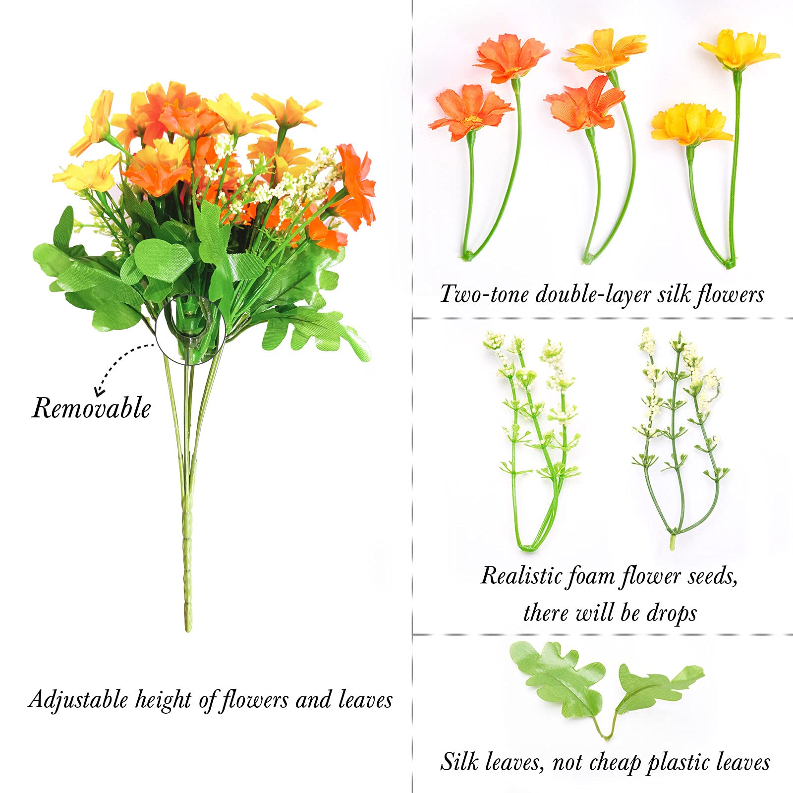 Künstliche Blumen zur Dekoration, 18 Bündel, Kunstblumen aus Seide, mit Stielen für den Außenbereich, künstliche Pflanzen und Blumen, Bauernhof, künstliche Pflanzen für Heimdekoration im Innenbereich