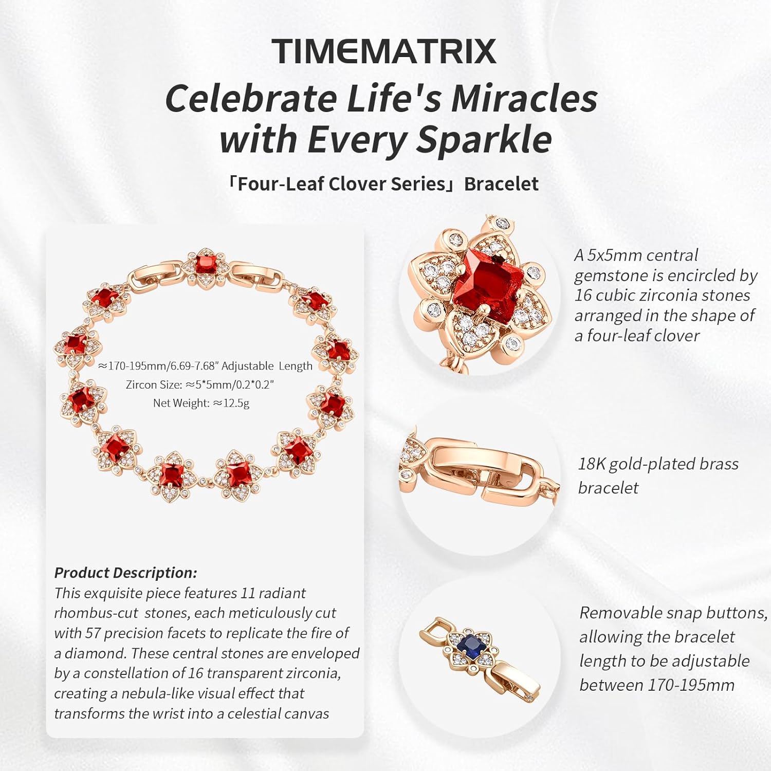 Blue/Green/Red/White Rhinstones Gold Clover Bracelet for Women - Image 5