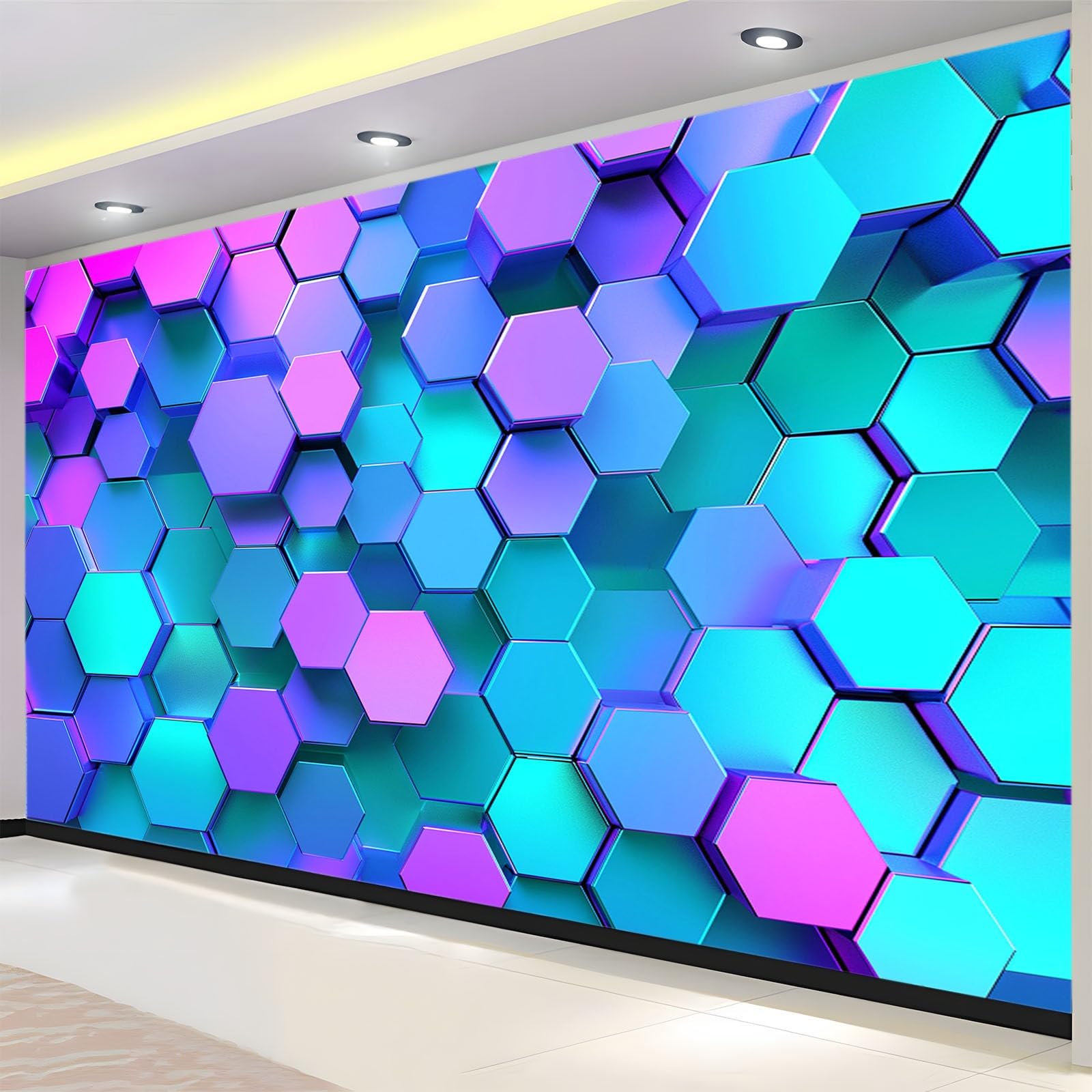 Tapeta niebieski i fioletowy gradient geometryczny plaster miodu 250 x 175 cm zdjęcie plakat mural tapeta, DIY sztuka ścienna mural wodoodporne tapety ścienne, do salonu sypialni przedszkola tło