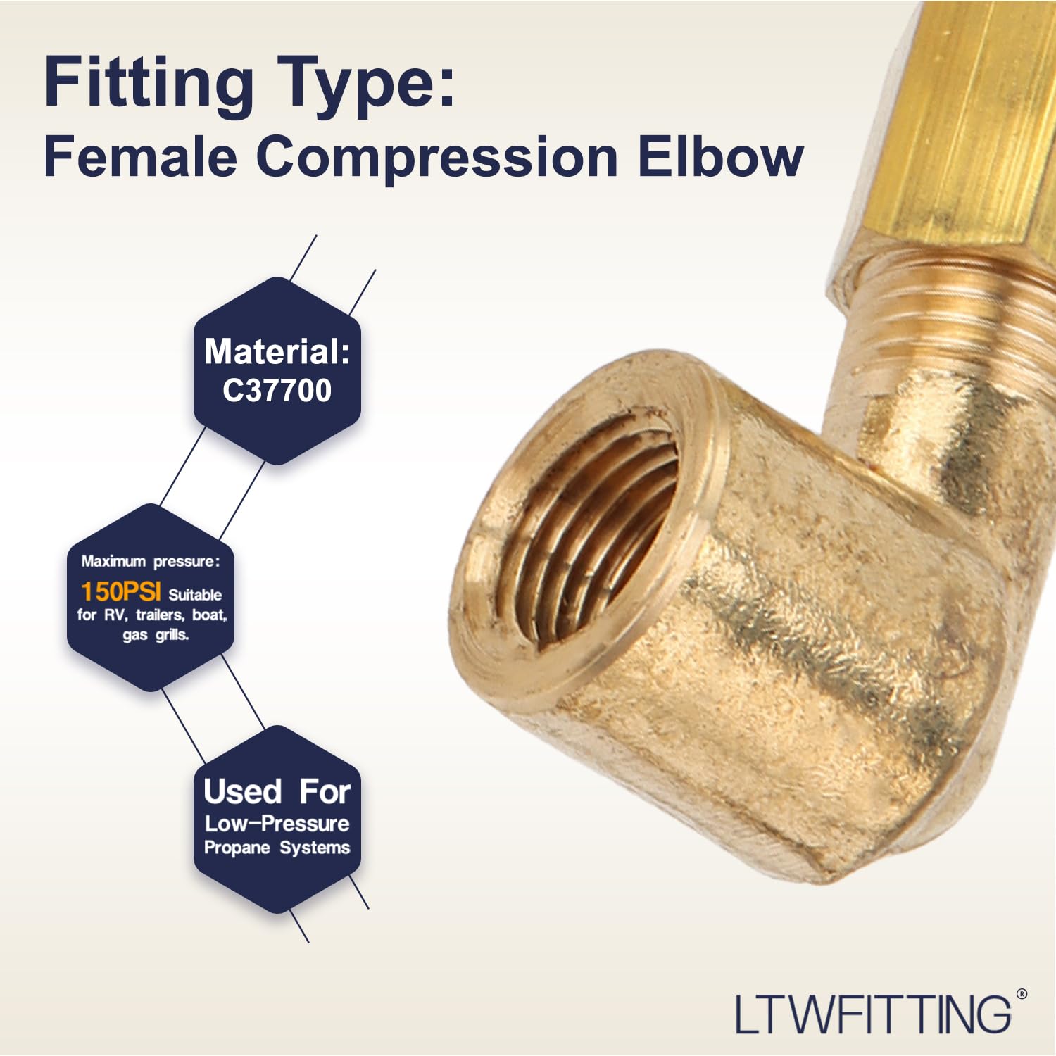 Ltwfitting 3/40,6 cm OD X 1/20,3 cm NPT femelle 90 degrés Coude de compression, Laiton Raccord à compression (lot de 25)