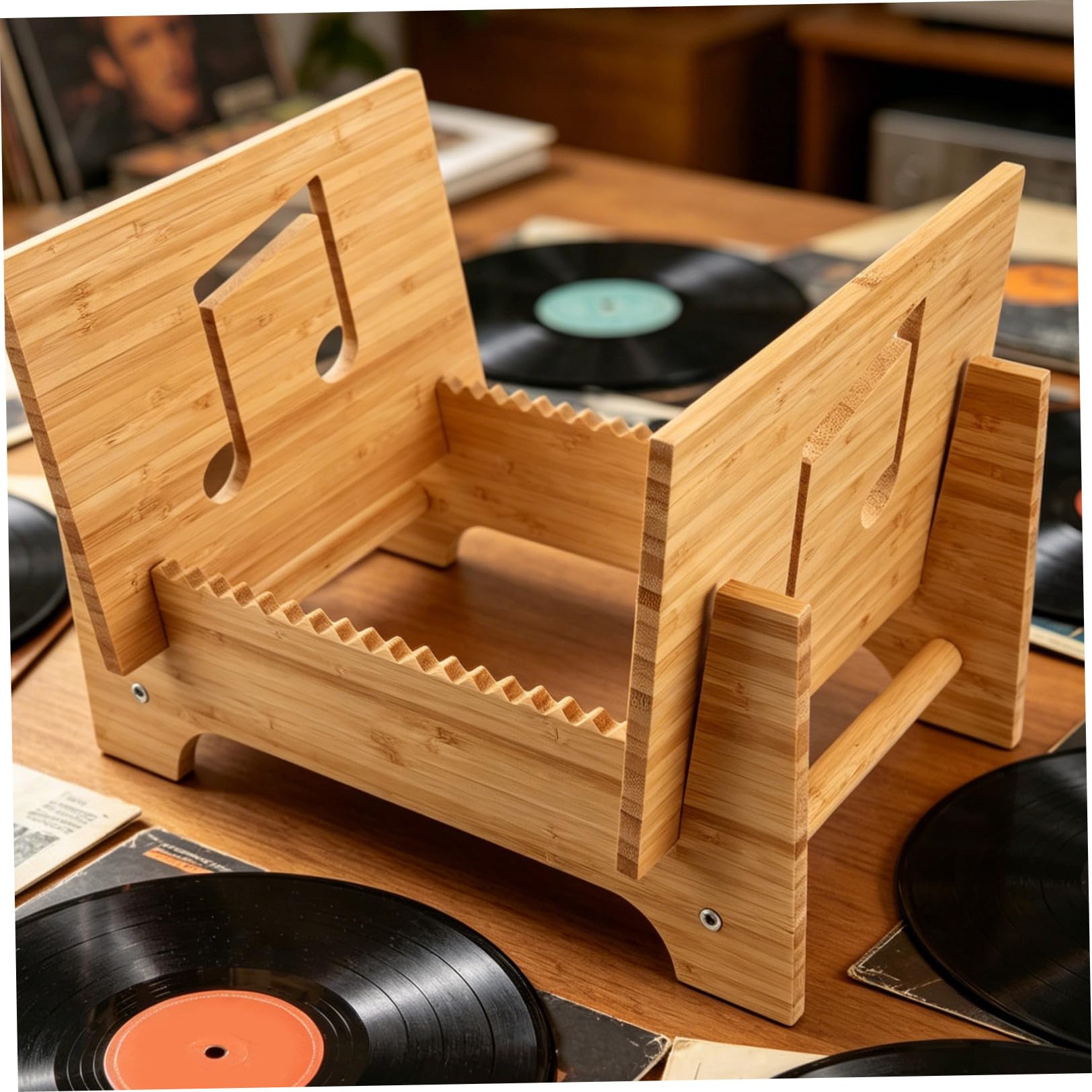 SHINEOFI Porta Dischi e Finitura Naturale per Vinili in Legno con Design Robusto Supporto per Organizzare e Conservare i Tuoi Vinili in Salotto
