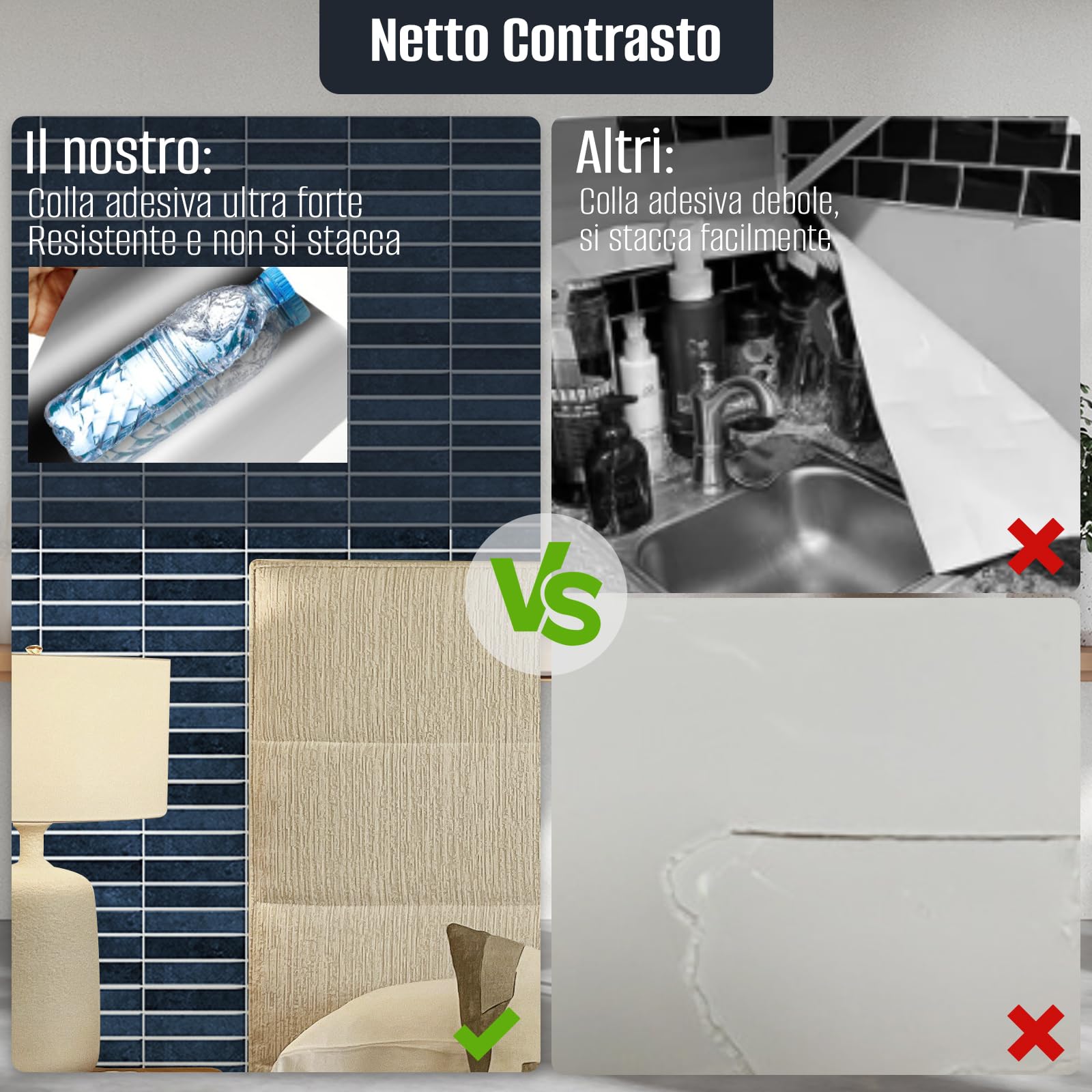 Adesivi per piastrelle 3D, autoadesivi, 30 x 30 cm, per soggiorno, camera da letto, cucina, bagno (Blu – Nero)
