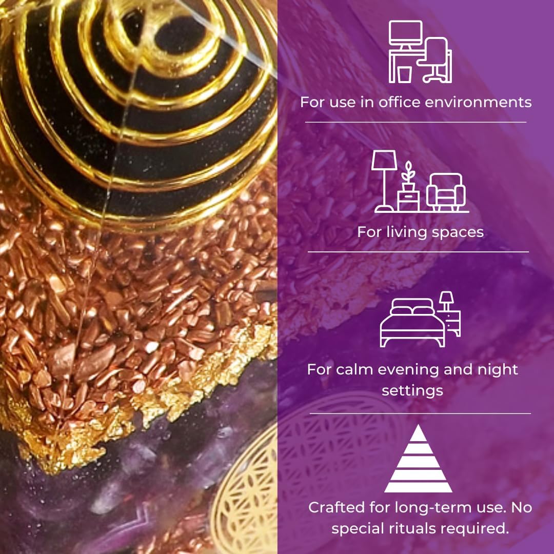 Orgone Energy Pyramid with Amethyst & Clear Quartz – Handmade in Germany, Inspired by Wilhelm Reich – for Room Harmony & Balanced Energy in Modern Spaces (5G, WiFi, EMF)