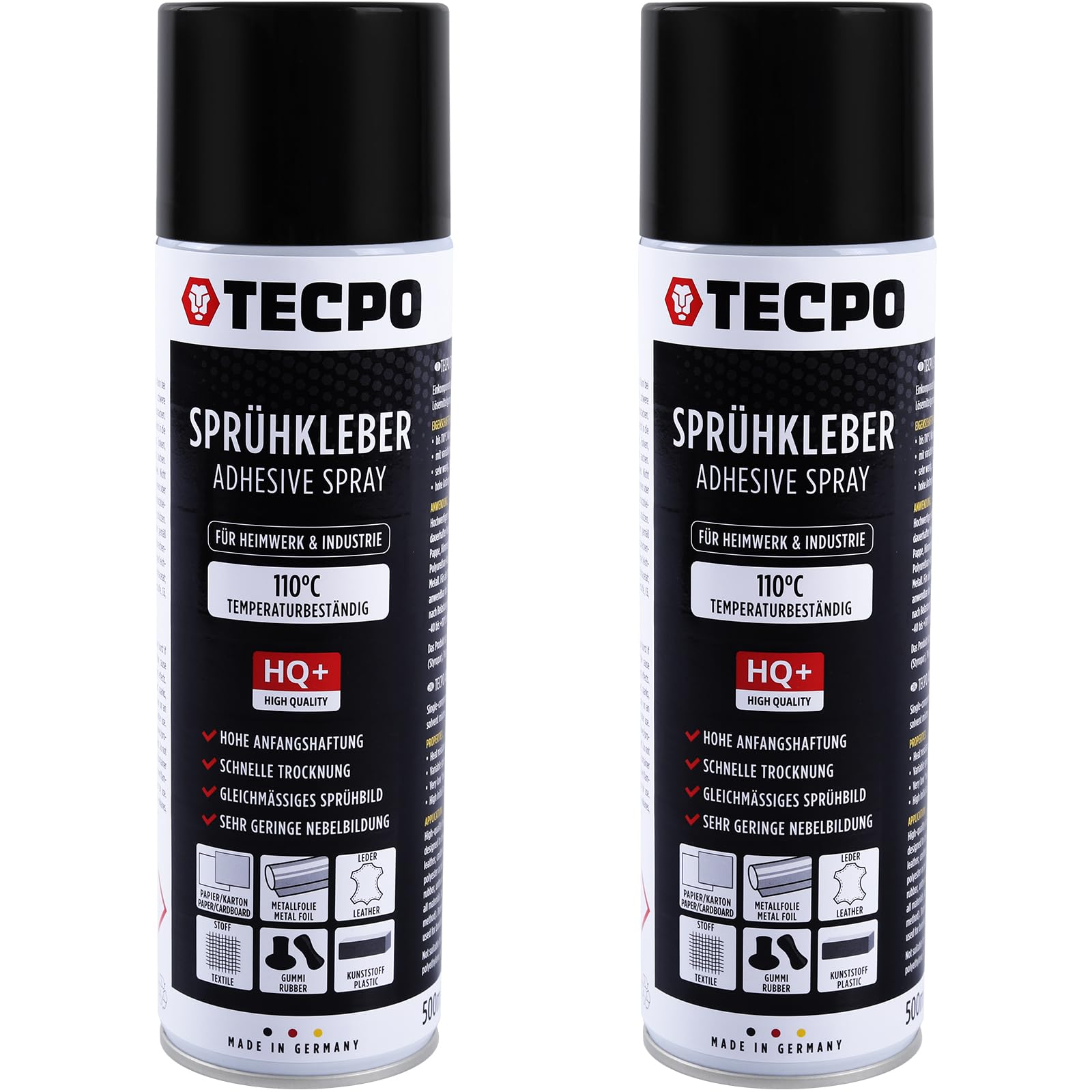TECPO Sprühkleber 2x 500ml Sprühkleber für Dachhimmel, Schaumstoff und Akustikpaneele