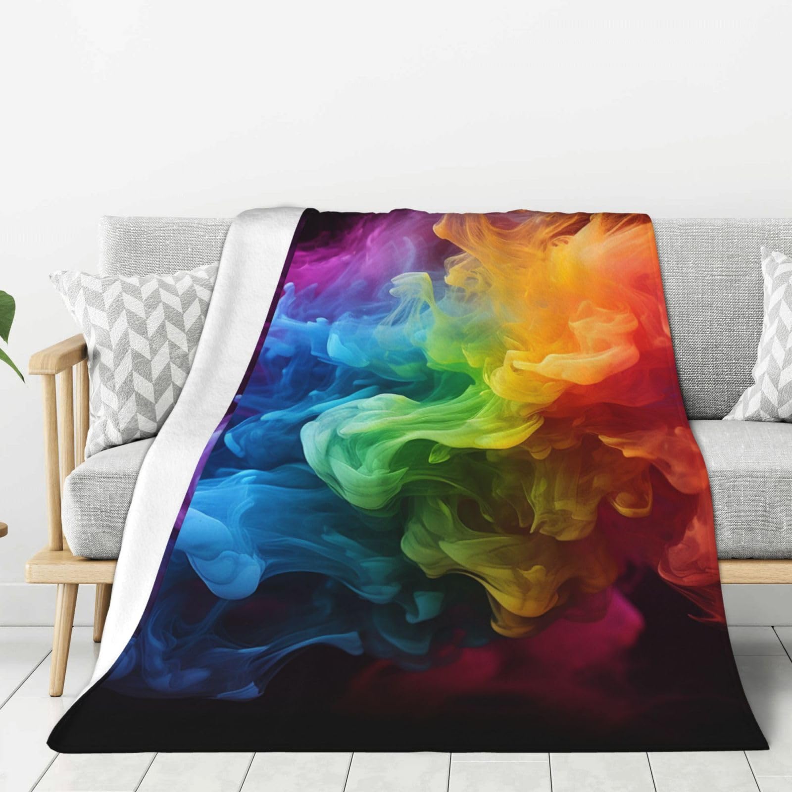 Rainbow Smoke Throw Blanket Plush Flannel Fleece Blanket, Soft Lightweight Cozy Blankets 60"X50" for Bed Couch Sofa Travel
