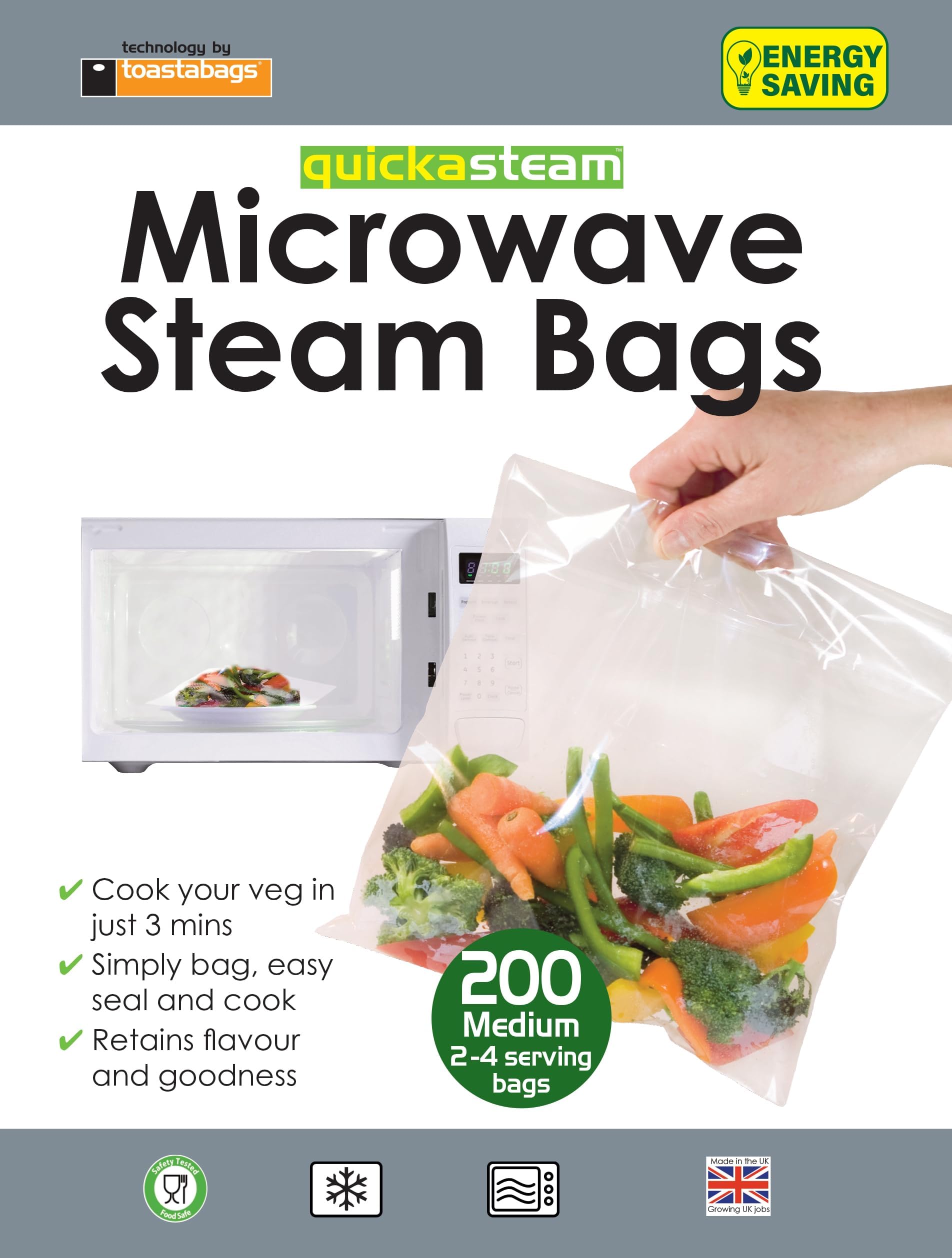Toastabags Medium Microwave Steam Bags, 200 Pack – Disposable Steam Cooking Bags for Vegetables, Fish & Poultry – Quick, Healthy Microwave Steaming - SUPER VALUE