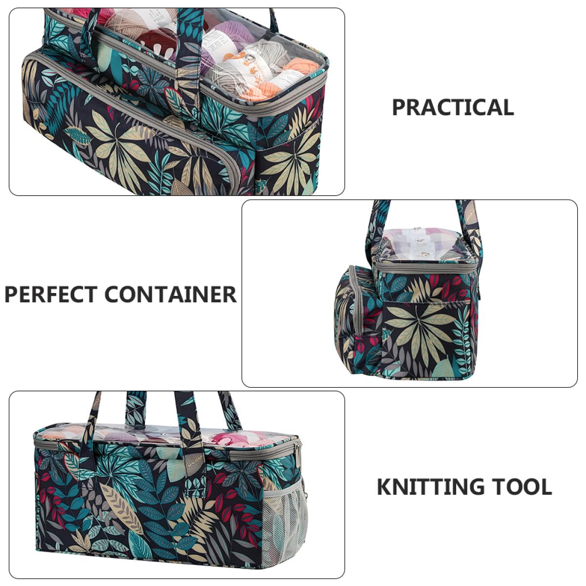 Angoily Borsa Portaoggetti per Filati e Lana Cinturino Rinforzato Organizer per Attrezzi da Lavoro a Maglia Resistente e Multitasche per Uncinetti e Ferri da Maglia Porta Filati da