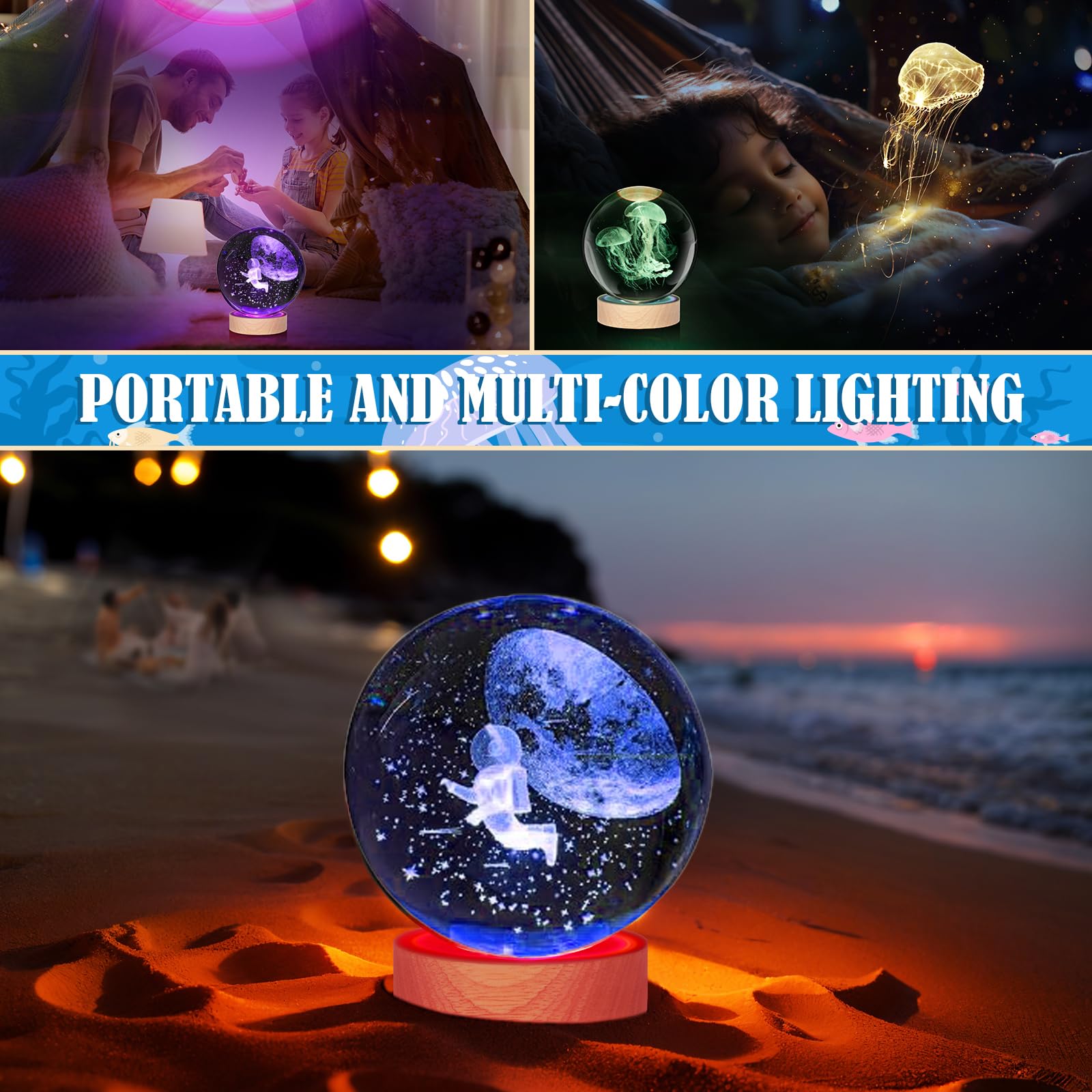 創造的な宇宙人放浪地球3 dランプ SIMONLIN 3D Astronaut Crystal Ball Night Light with 16 Color LED