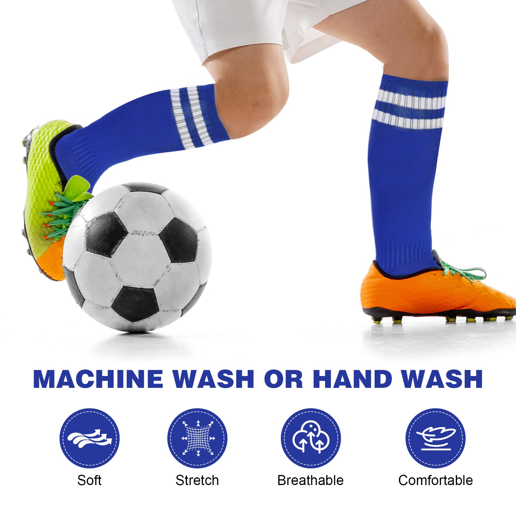 Lot de 3 paires de chaussettes de football pour garçon - Chaussettes de sport hautes pour course, entraînement et matchs