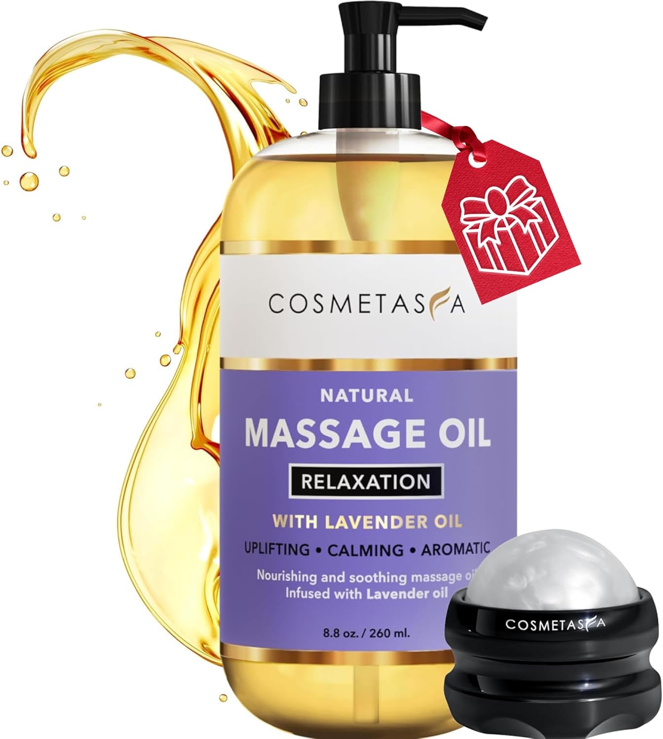 Lavender Relaxation Massage Oil with Massage Roller Ball – No Stain 100% Natural Blend of Spa Quality Oils for Calming, Aromatic, Soothing Massage Therapy, Perfect Stocking Stuffers