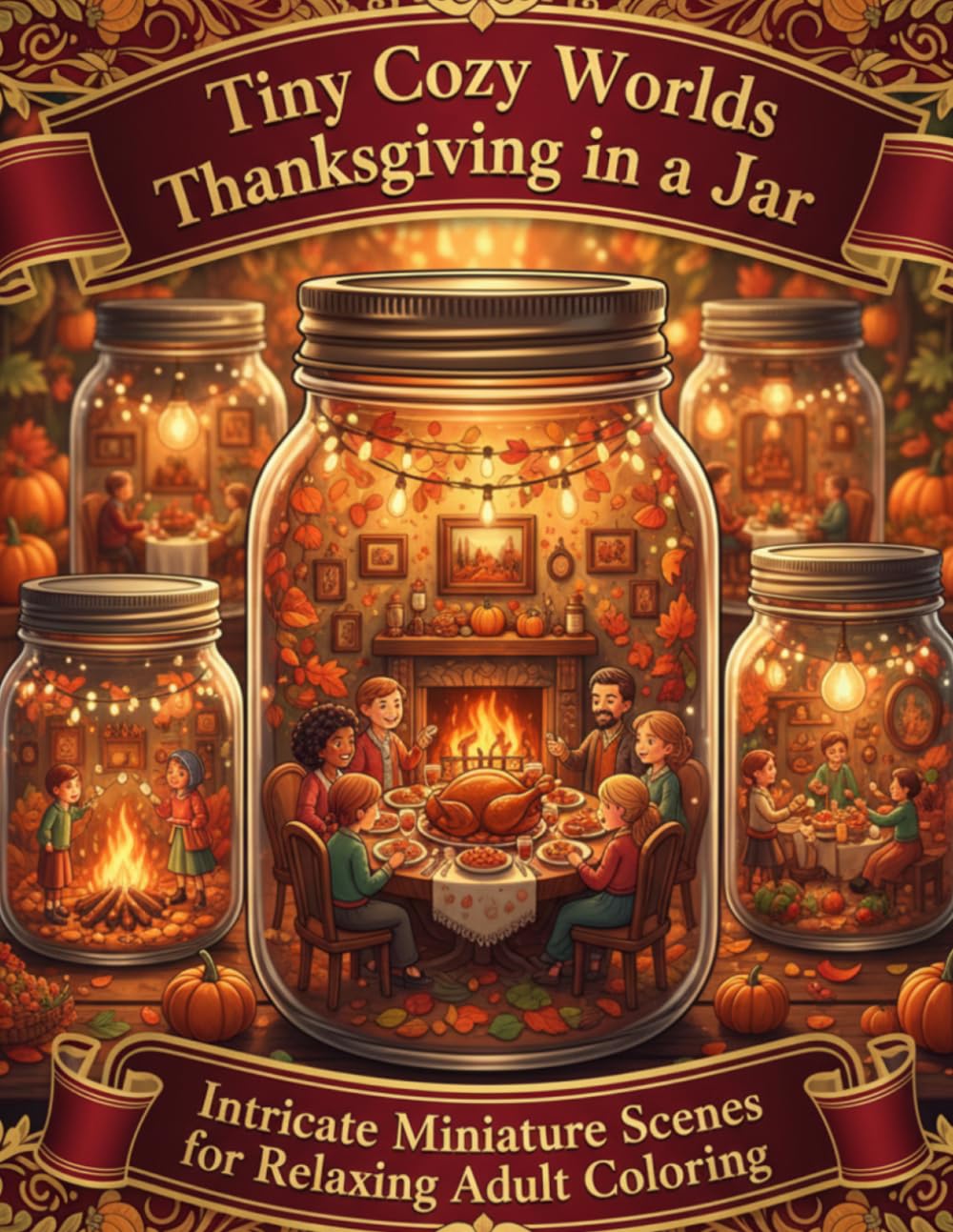 Tiny Cozy Worlds: Thanksgiving in a Jar: Intricate Miniature Scenes for Relaxing Adult Coloring
