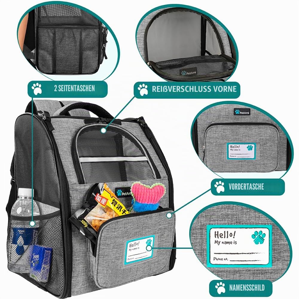 PetAmi Hunderucksack für kleine und große Katzen, Haustiere, Welpen, belüfteter Haustier-Wanderrucksack, Reisetasche, von Fluggesellschaften zugelassener Katzenrucksack, Tragetasche, Camping,