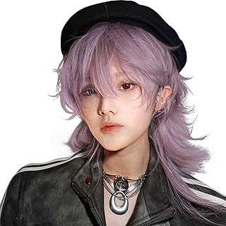 ウィッグ メンズ カツラ 男装 金髪 マレットウルフ ロング ウルフ 男性用 自然 イケメン かつら 假发 フルウィッグ バレない ネット付(ライラックパープル)