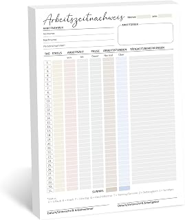 BIROYAL Stundenbuch für Arbeit, Stundenzettel Block A4, 31 Tage pro Blatt | Monatliche Stundenzettel Block, 50 Blatt, Vorgedruckte Arbeitszeiterfassung für Kleinbetriebe, Stundennachweis, 21 x 29,7cm