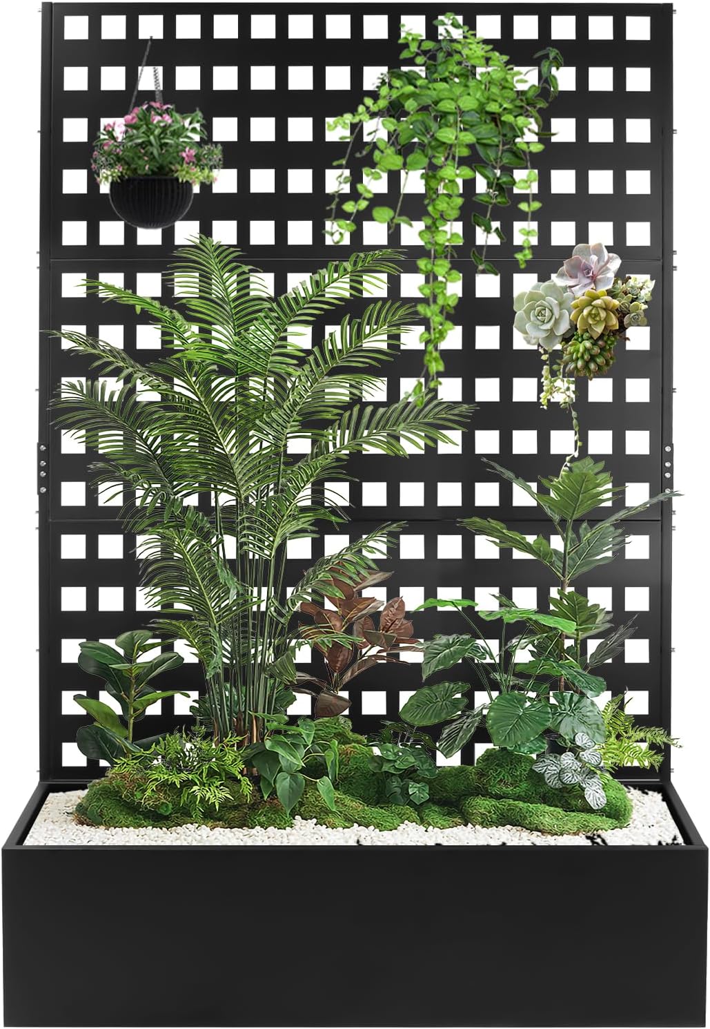 Metal Planter Box with Trellis 46''Lx18''Wx71''H Raised Garden Bed with Trellis for Climbing Plants with Privacy Screen, Planter with Trellis &Drainage Holes Privacy Planters