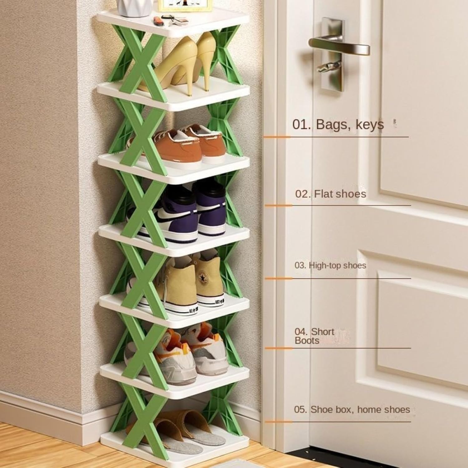 5-Layer Plastic Shoe Rack Storage Cabinet, Doorstep Storage and Sorting Rack, Multi-Layer Stacking Saves Space, Suitable for Shoe Storage in Home Lobbies