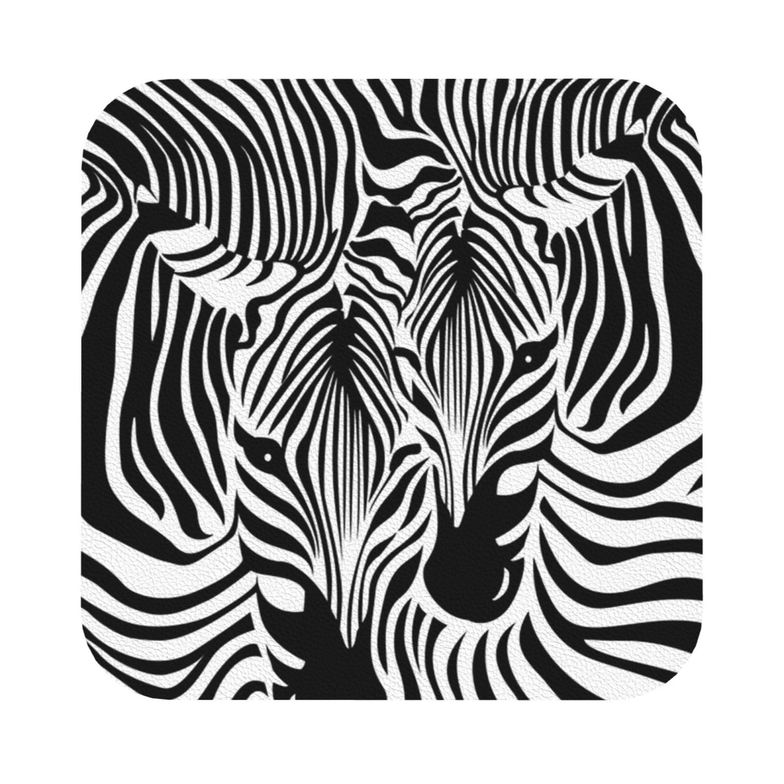 Abstract Animal Zebra PU Leather Coasters Set of 6 Square Drink Coasters