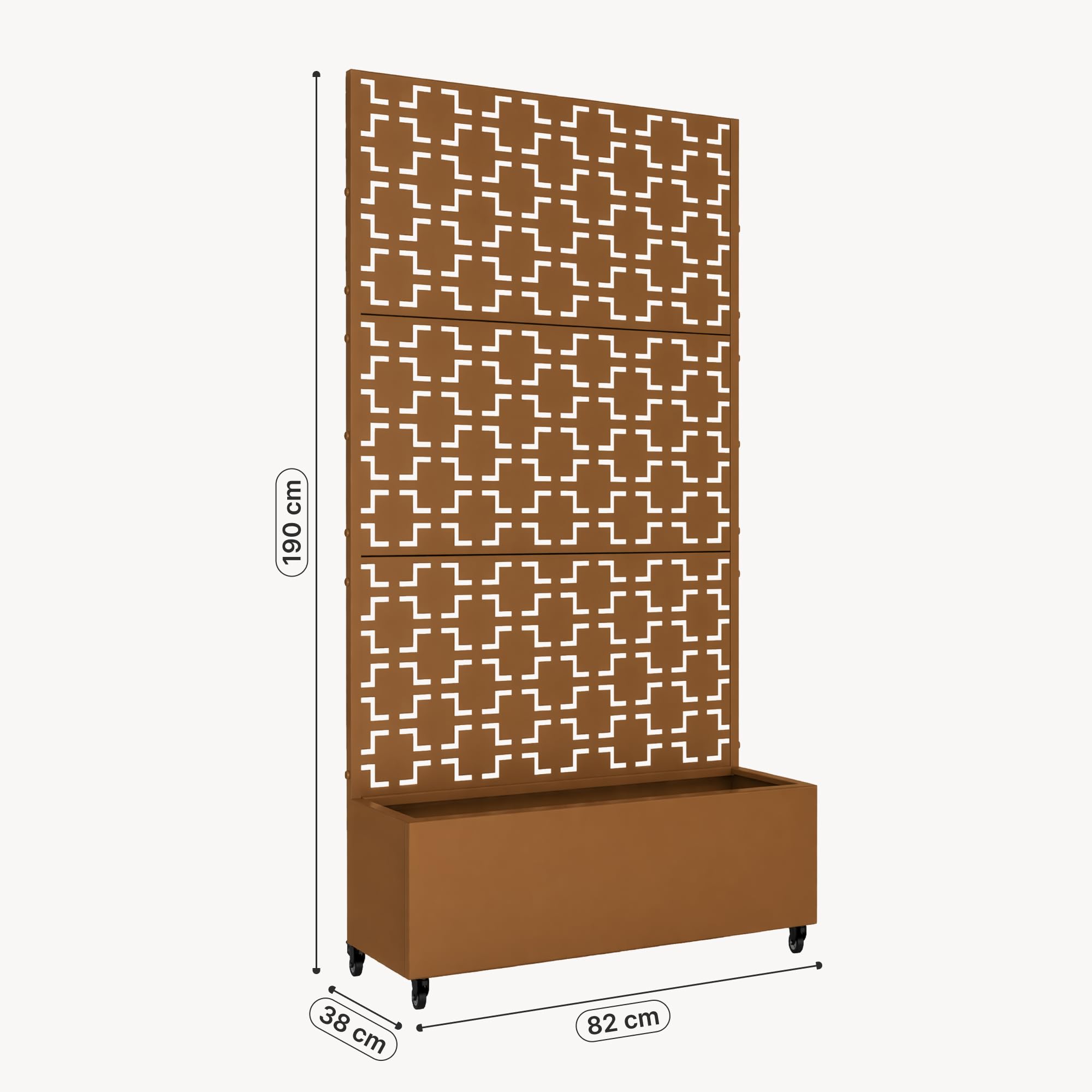 casa.pro Blumenkasten mit Sichtschutz Aaskis Pflanzkübel mit Rankgitter Metall Pflanzkasten Balkon 190 hoch Outdoor Trennwand mit Rollen Garten 190 x 82 x 38 cm Braun