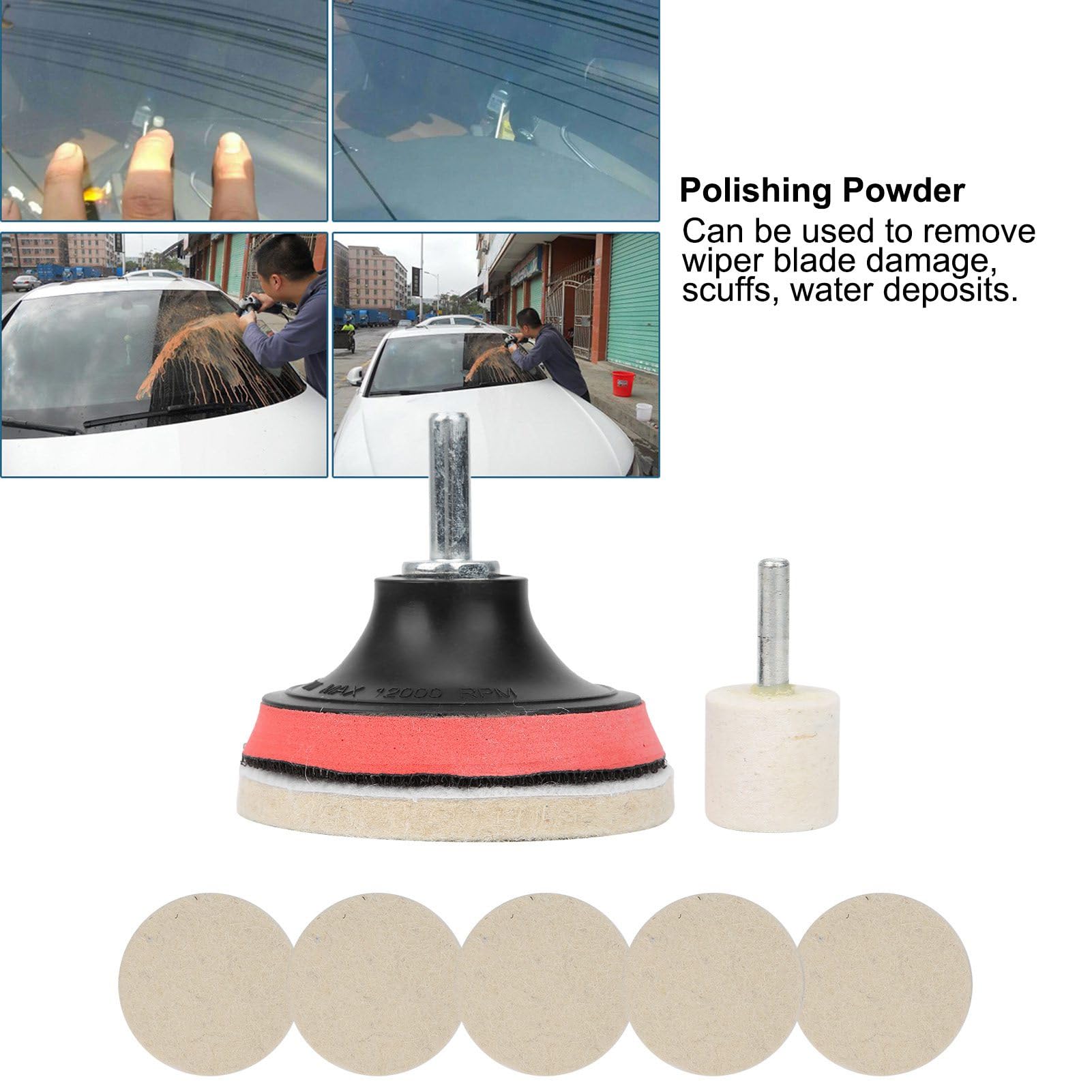 Glass Polishing Kit,Car Windscreen Glass Scratch Remover,100g Cerium Oxide Powder Polishing Kit Wheels Set Polish Pads